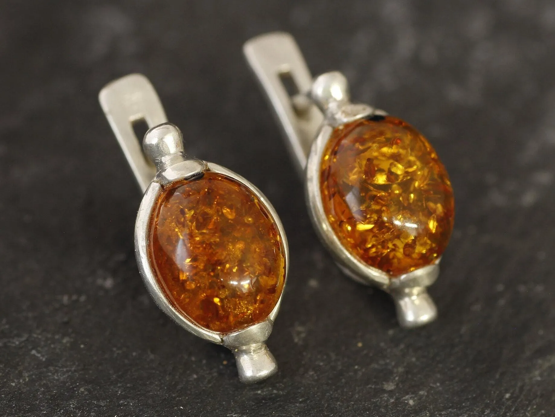 Oval Amber Earrings - Natural Amber Earrings, Yellow Amber Earrings