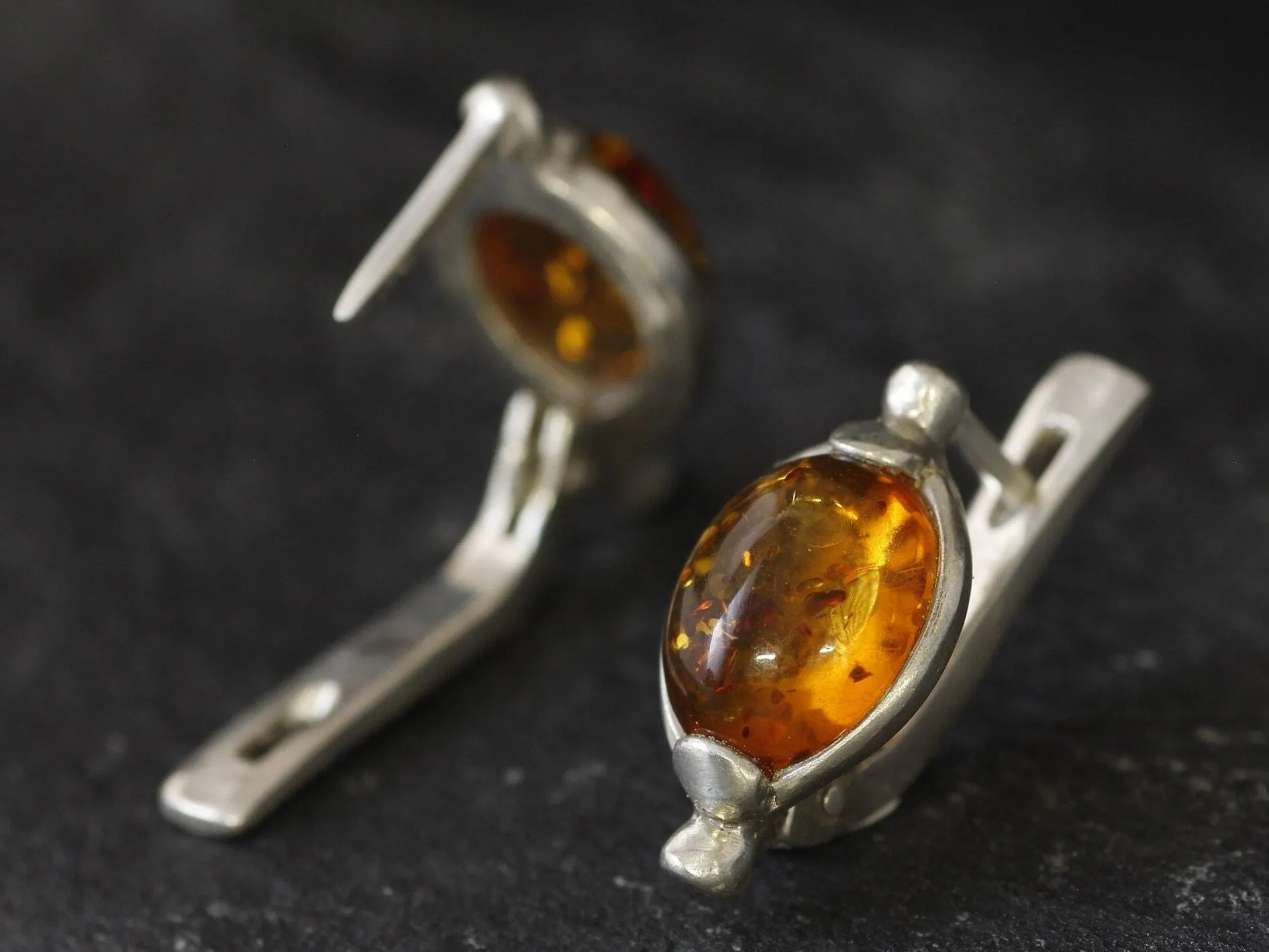 Oval Amber Earrings - Natural Amber Earrings, Yellow Amber Earrings