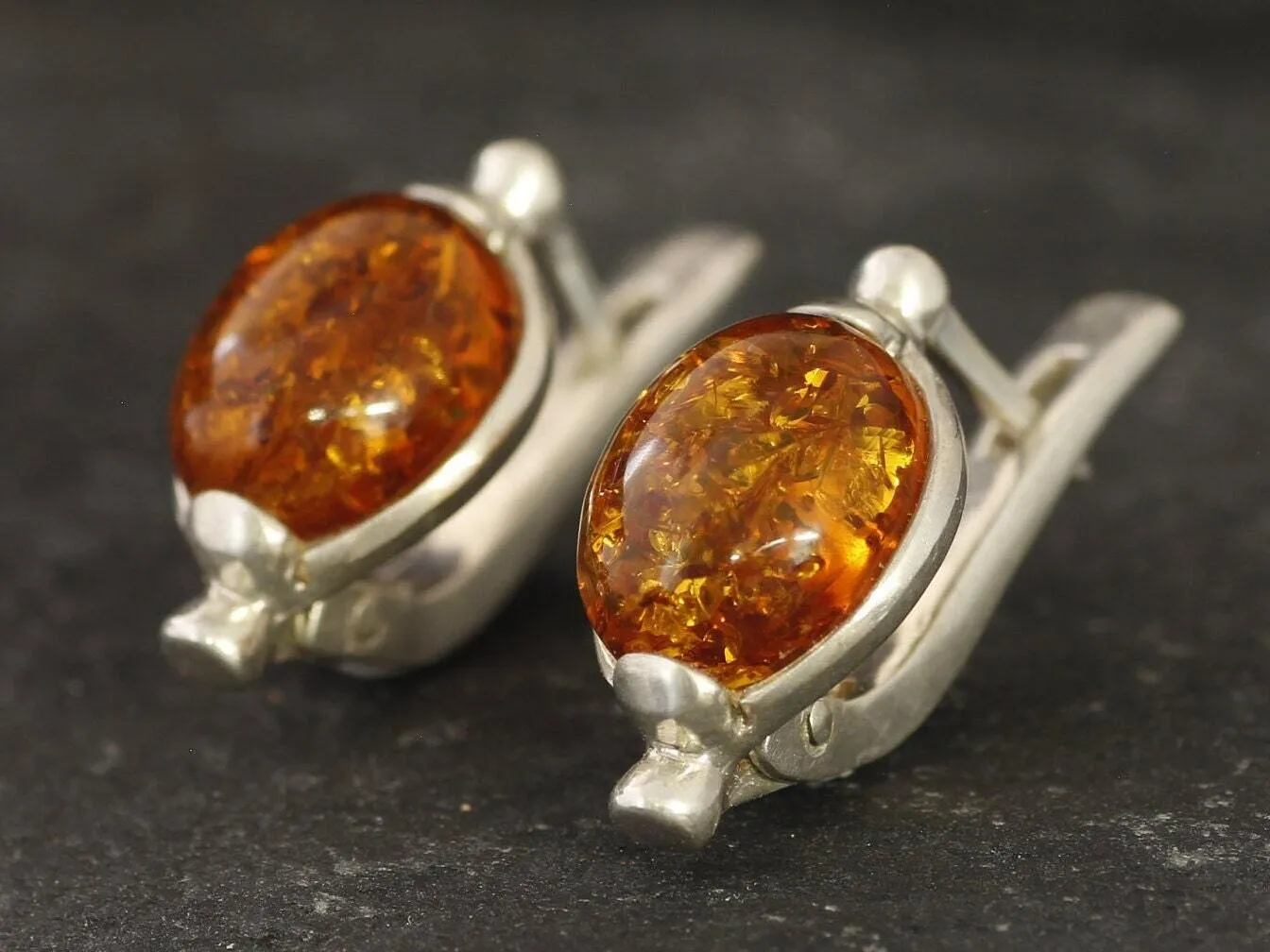 Oval Amber Earrings - Natural Amber Earrings, Yellow Amber Earrings
