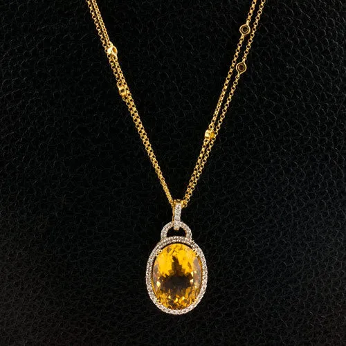 Oval Citrine & Diamond Pendant