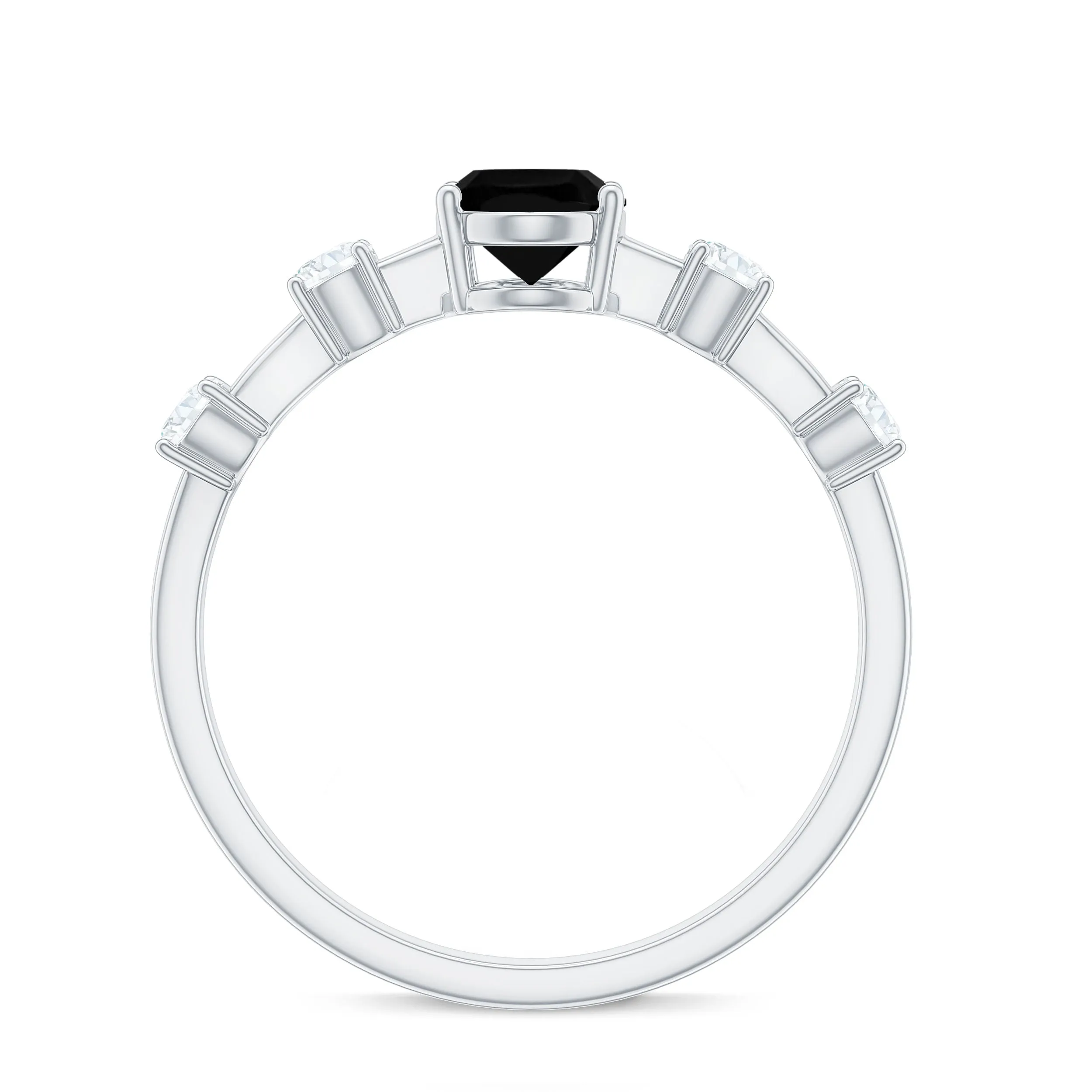 Oval Cut Black Diamond Solitaire Ring with Spaced Diamond