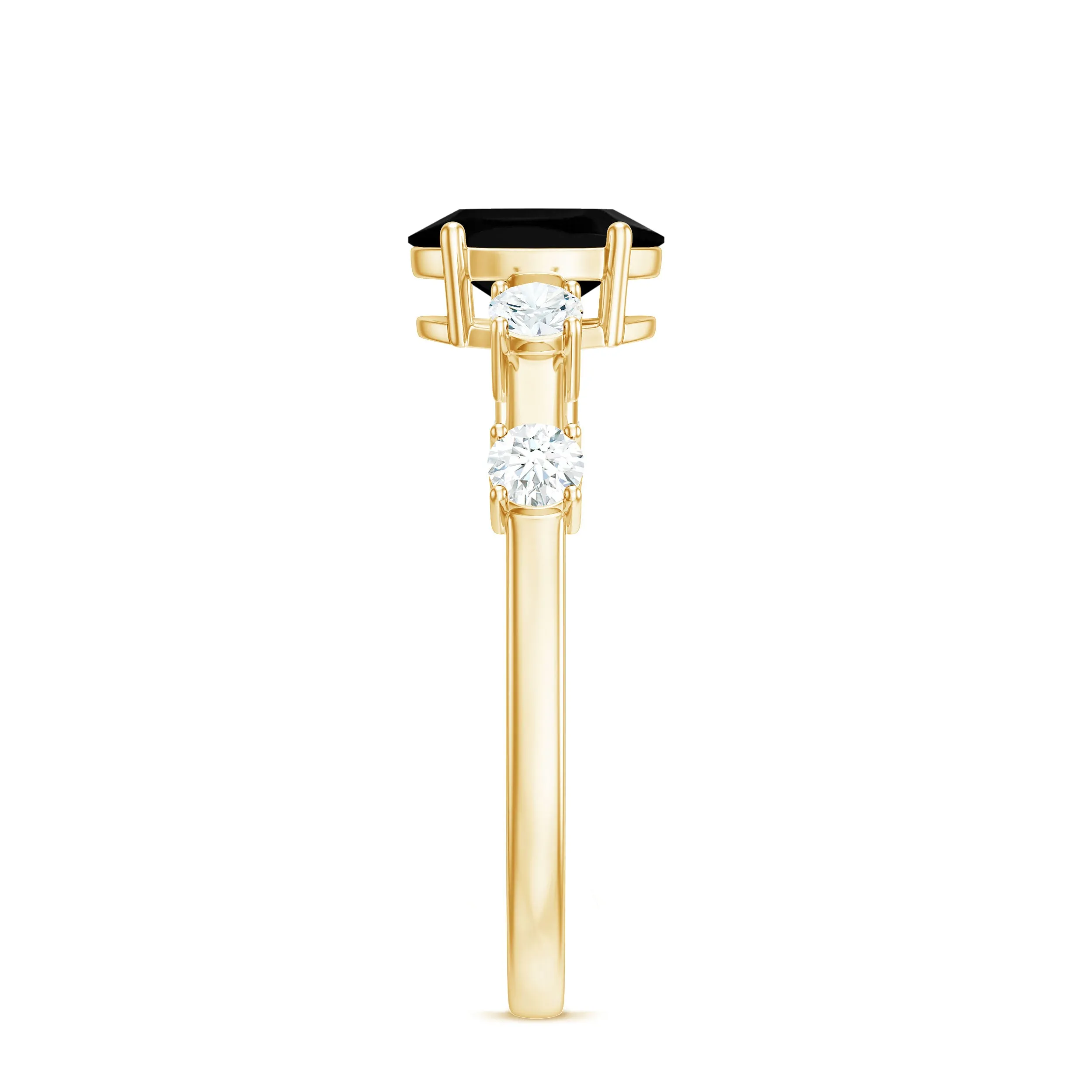 Oval Cut Black Diamond Solitaire Ring with Spaced Diamond