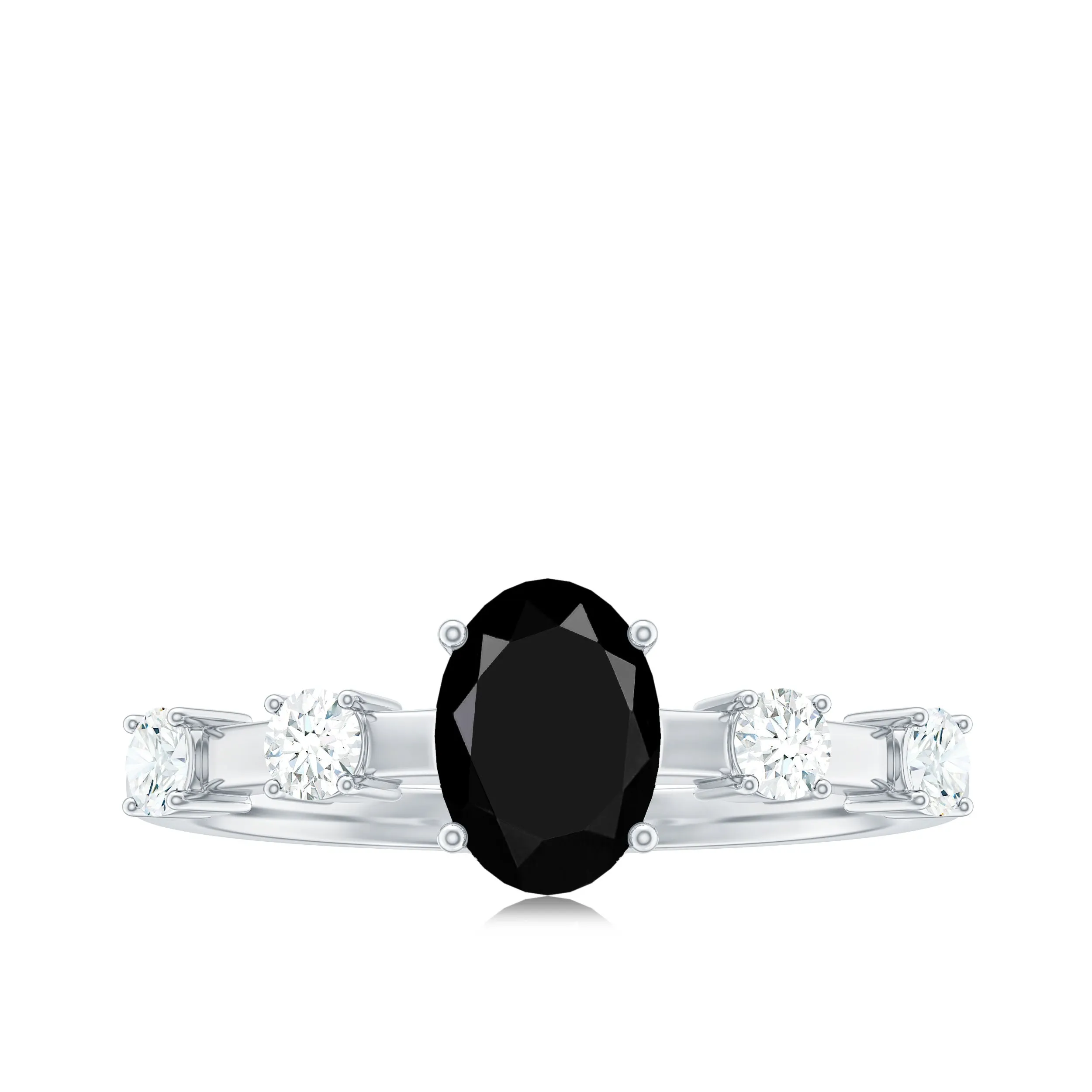 Oval Cut Black Diamond Solitaire Ring with Spaced Diamond