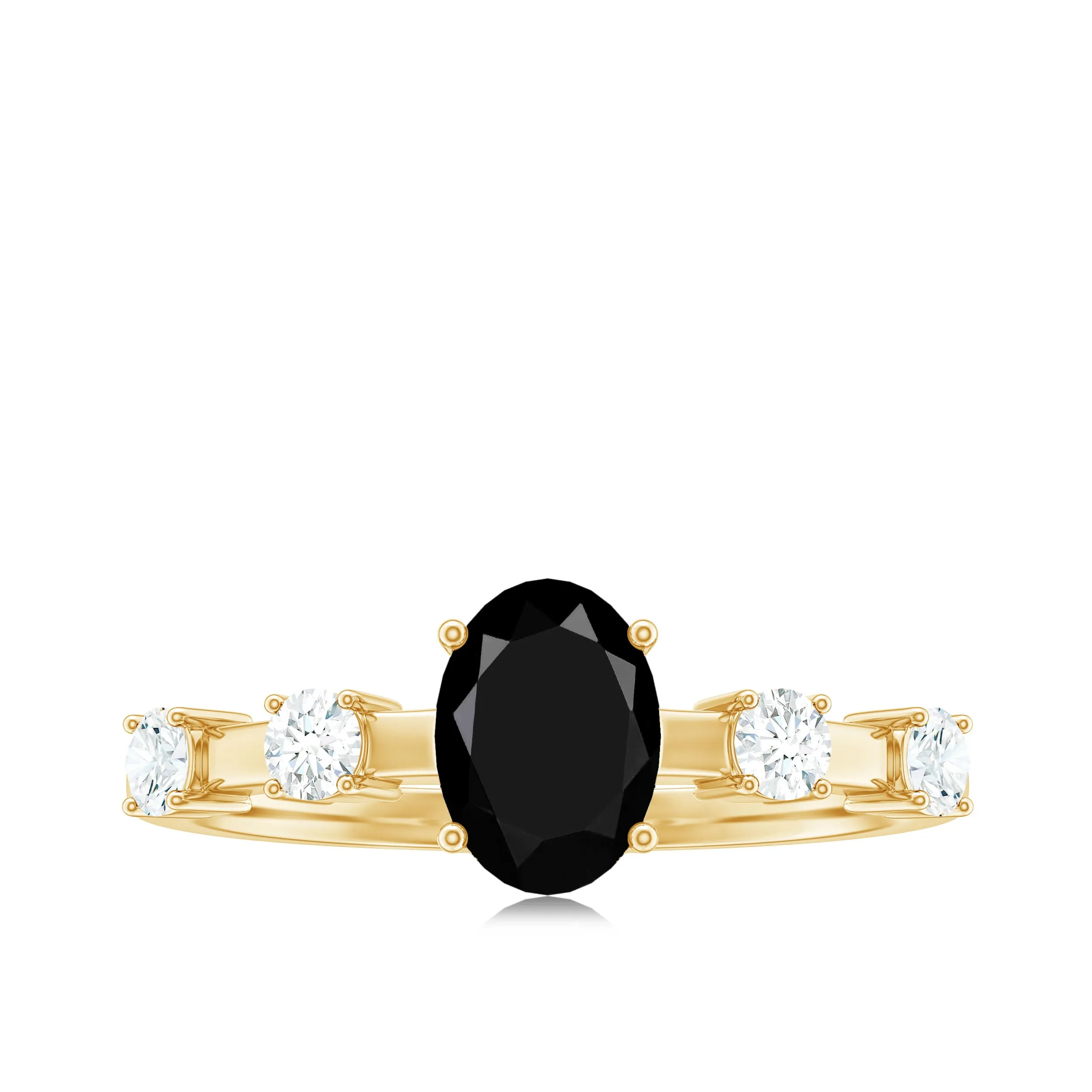 Oval Cut Black Diamond Solitaire Ring with Spaced Diamond