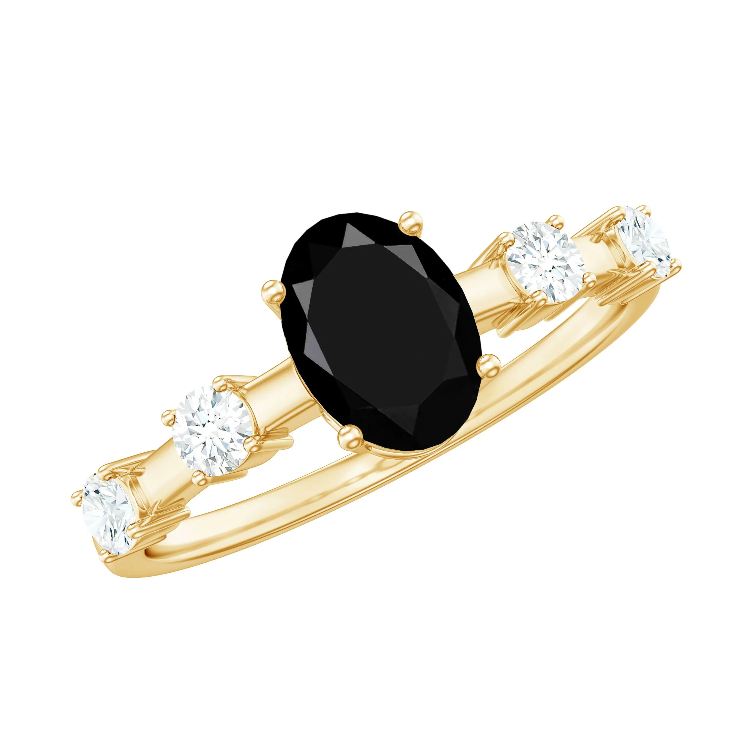 Oval Cut Black Diamond Solitaire Ring with Spaced Diamond