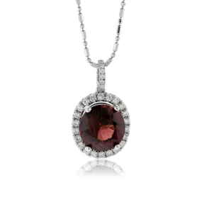 Oval Garnet & Diamond Halo Pendant