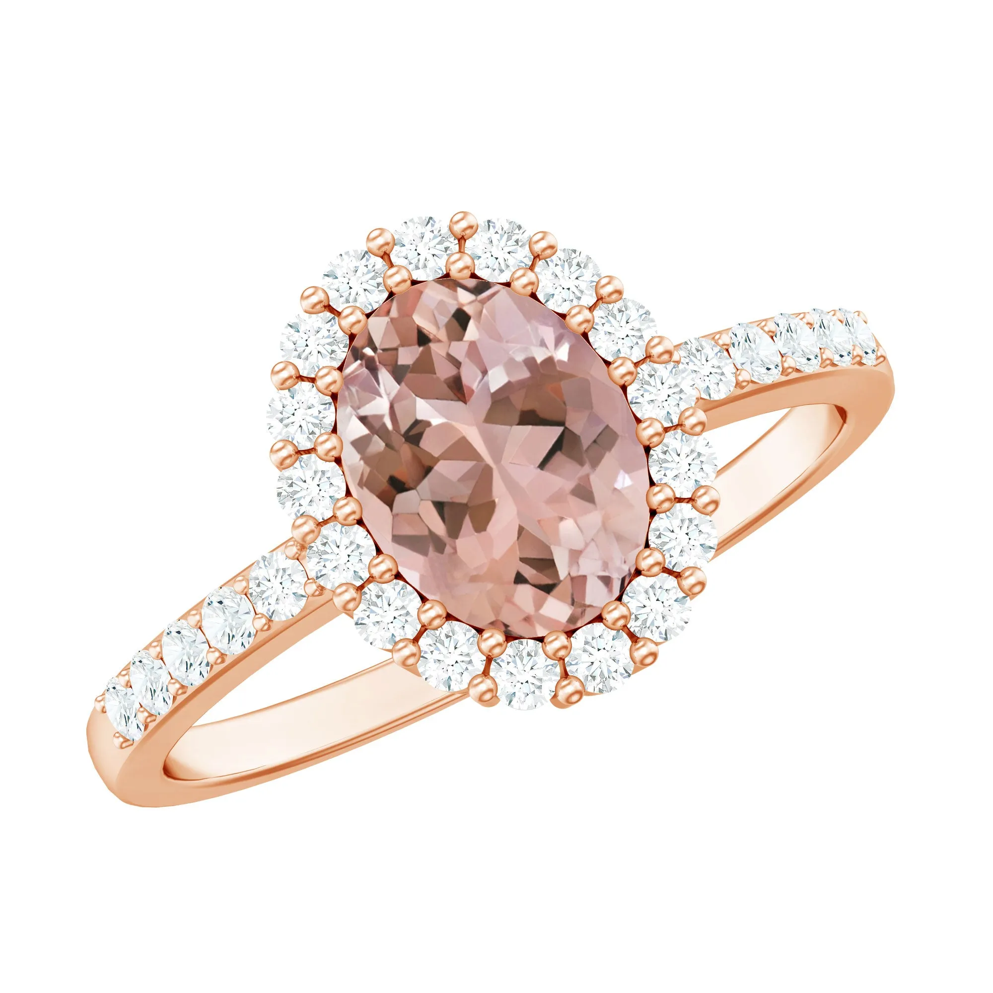 Oval Morganite Simple Engagement Ring with Diamond