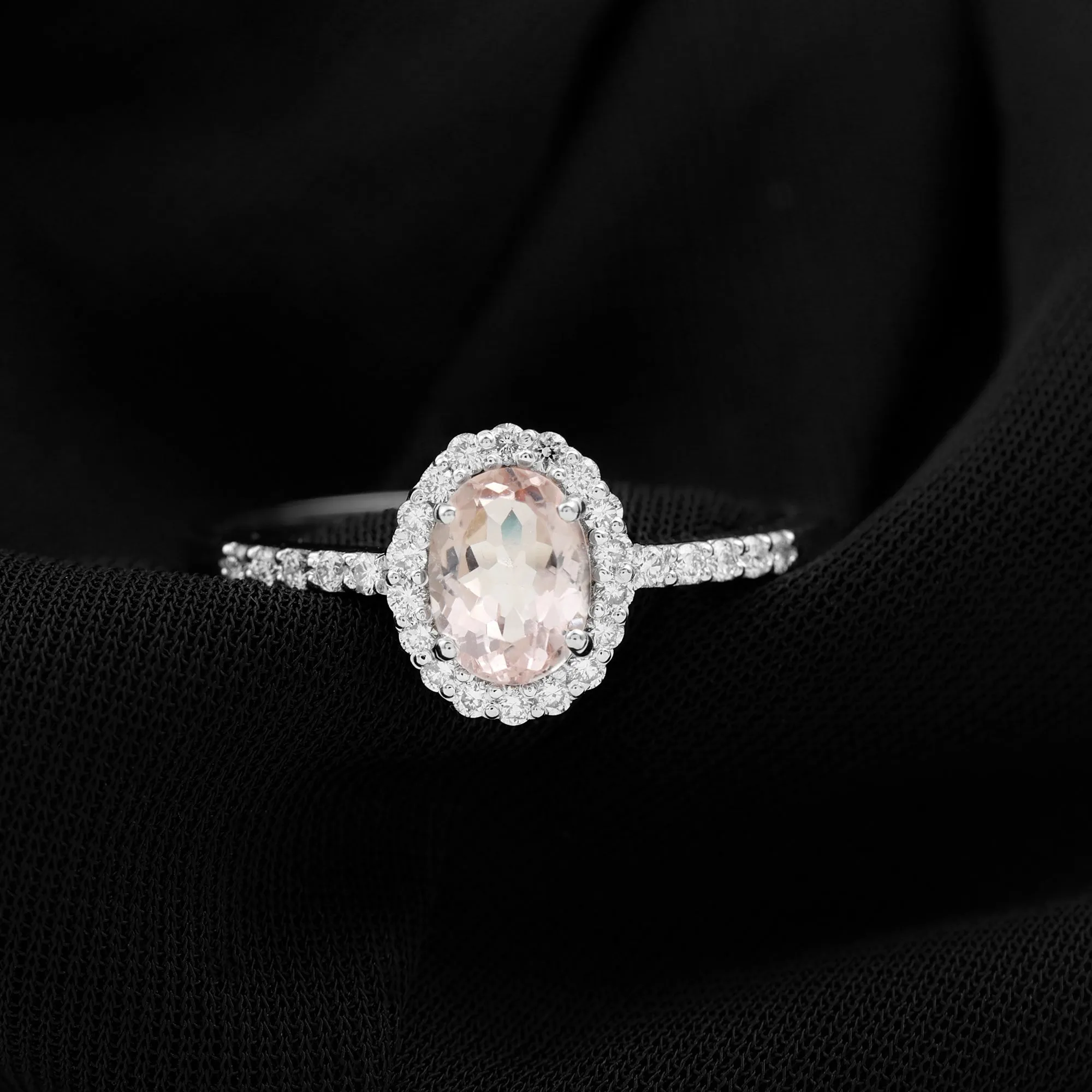 Oval Morganite Simple Engagement Ring with Diamond