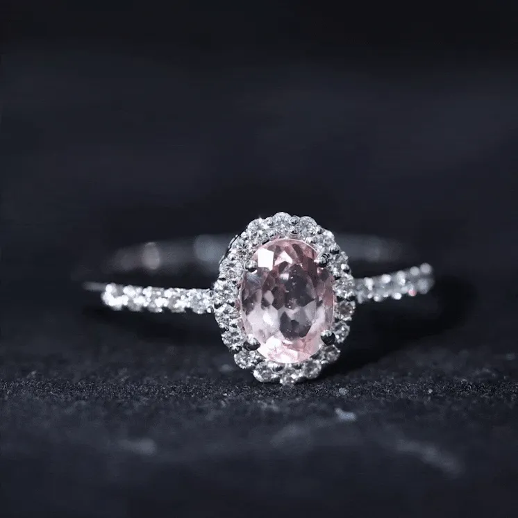 Oval Morganite Simple Engagement Ring with Diamond