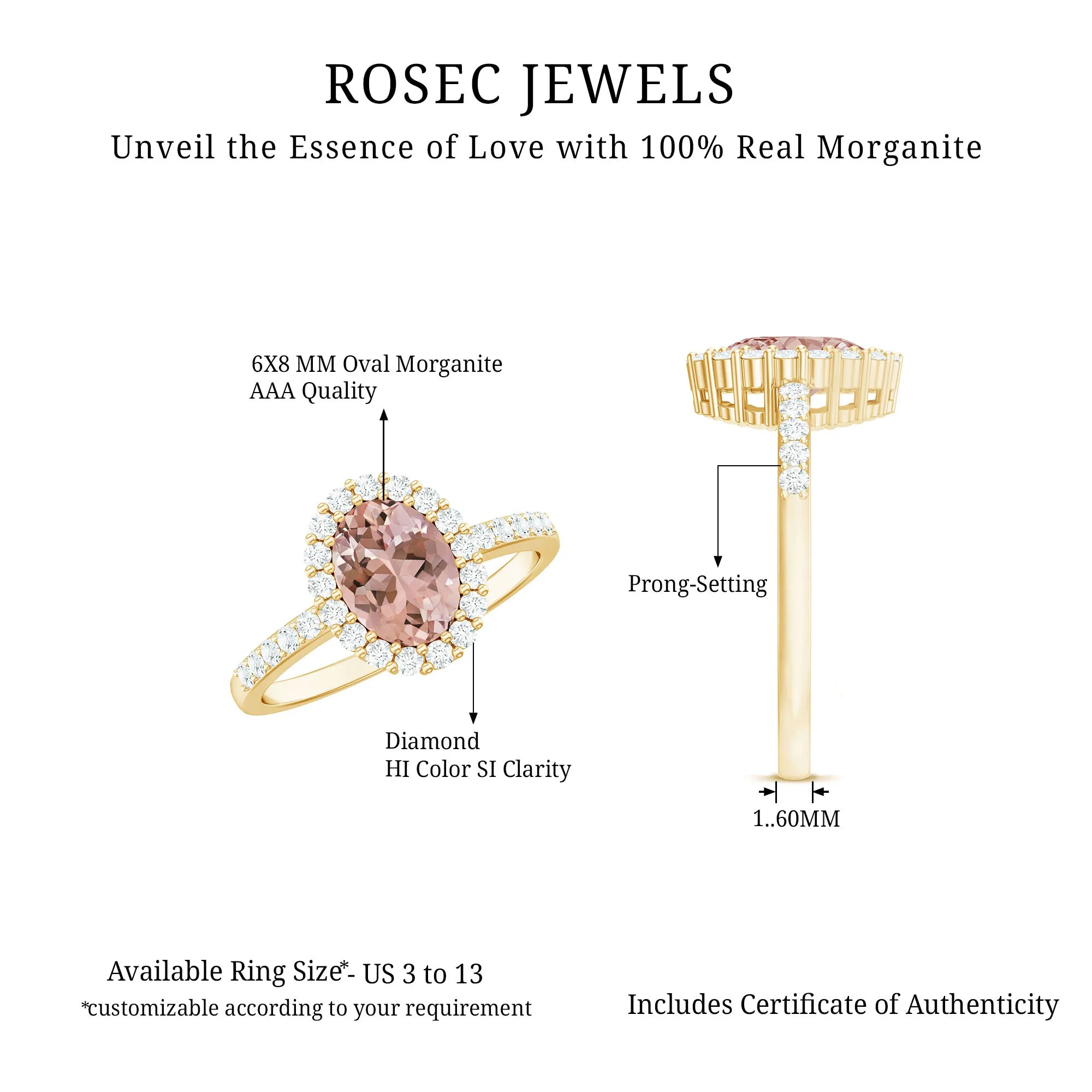 Oval Morganite Simple Engagement Ring with Diamond