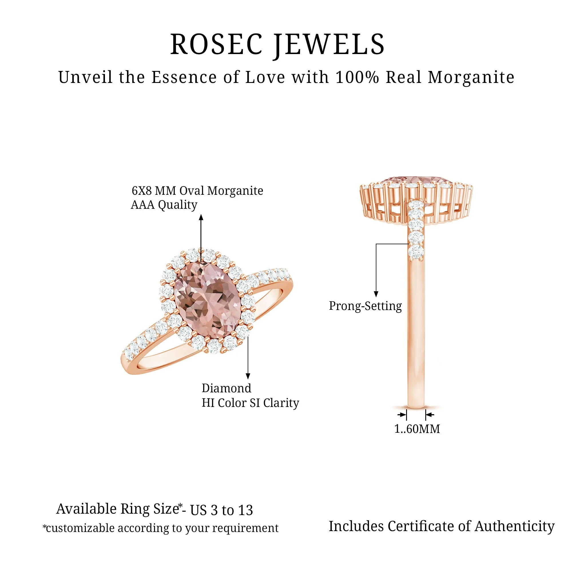 Oval Morganite Simple Engagement Ring with Diamond