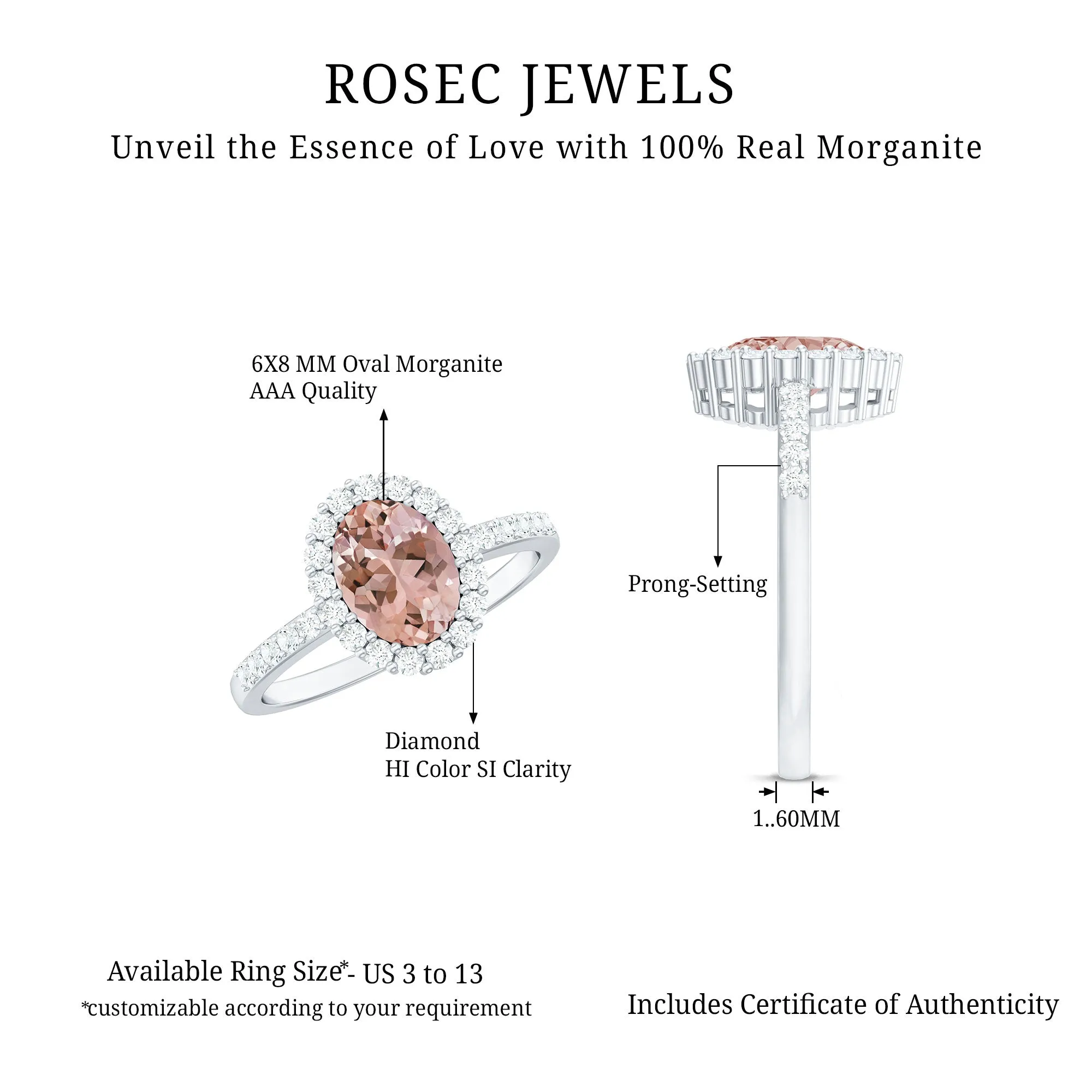Oval Morganite Simple Engagement Ring with Diamond