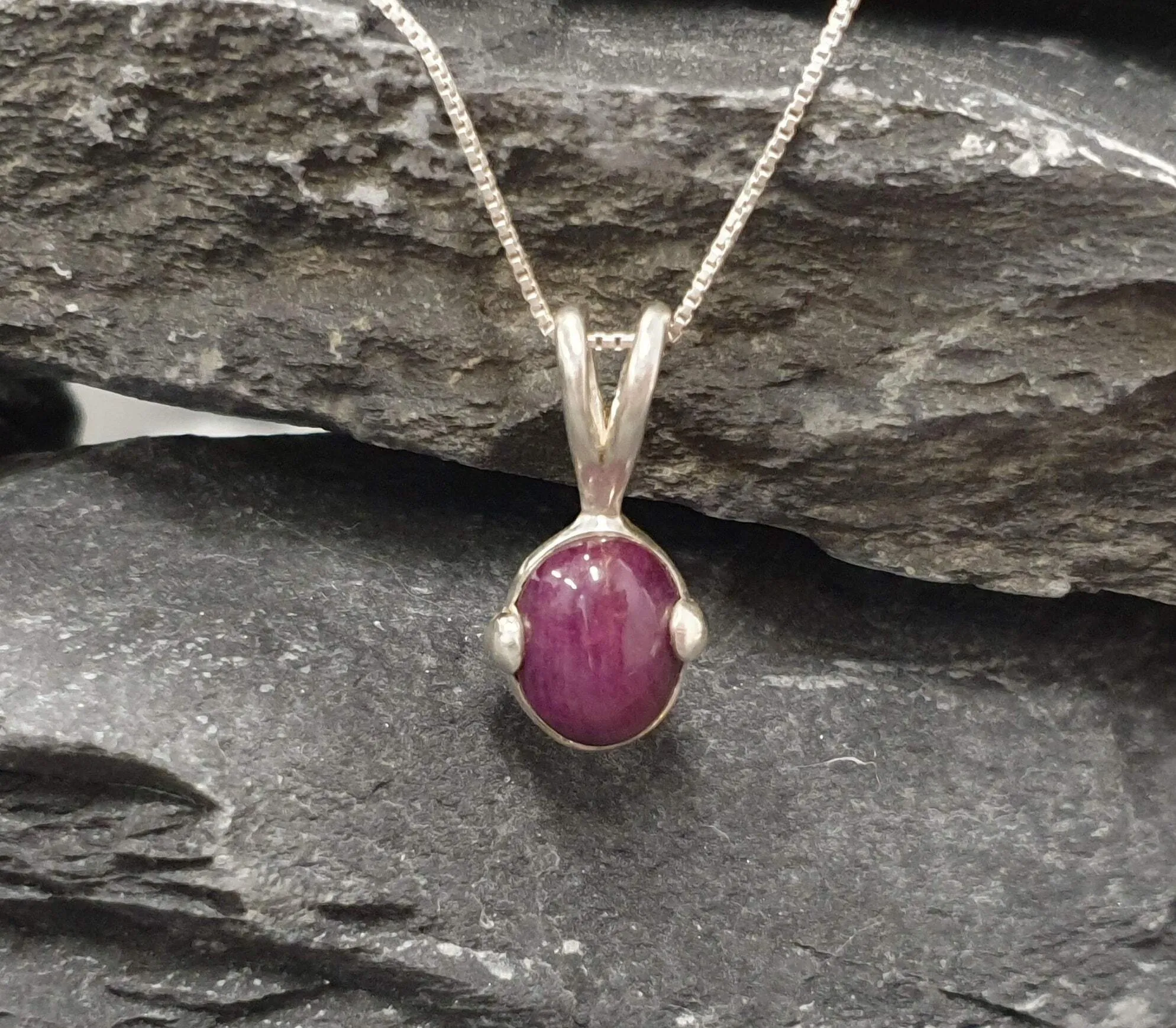 Oval Ruby Necklace - Real Ruby Necklace - Dainty Vintage Pendant