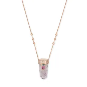 PAVE TOURMALINE CAP   AMETHYST CRYSTAL NECKLACE