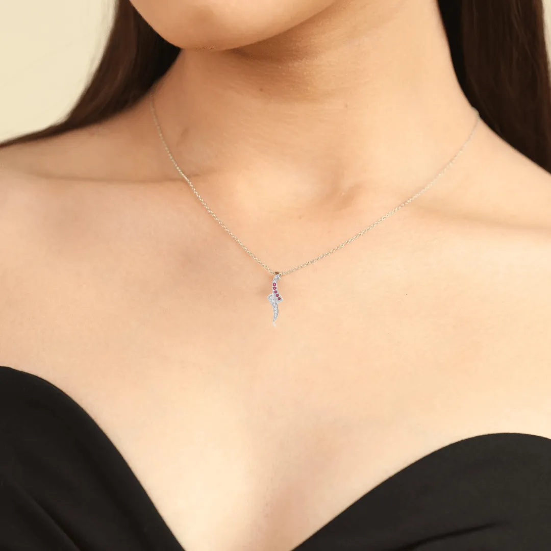 Petite Round cut Genuine Ruby Pendant Necklace with White Sapphire