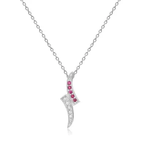 Petite Round cut Genuine Ruby Pendant Necklace with White Sapphire