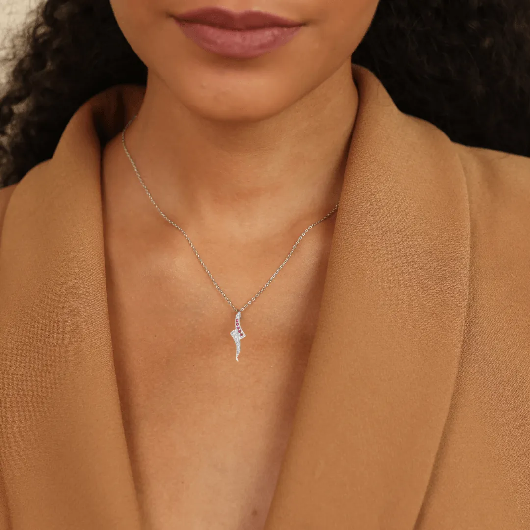 Petite Round cut Genuine Ruby Pendant Necklace with White Sapphire