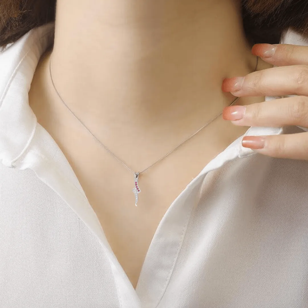 Petite Round cut Genuine Ruby Pendant Necklace with White Sapphire