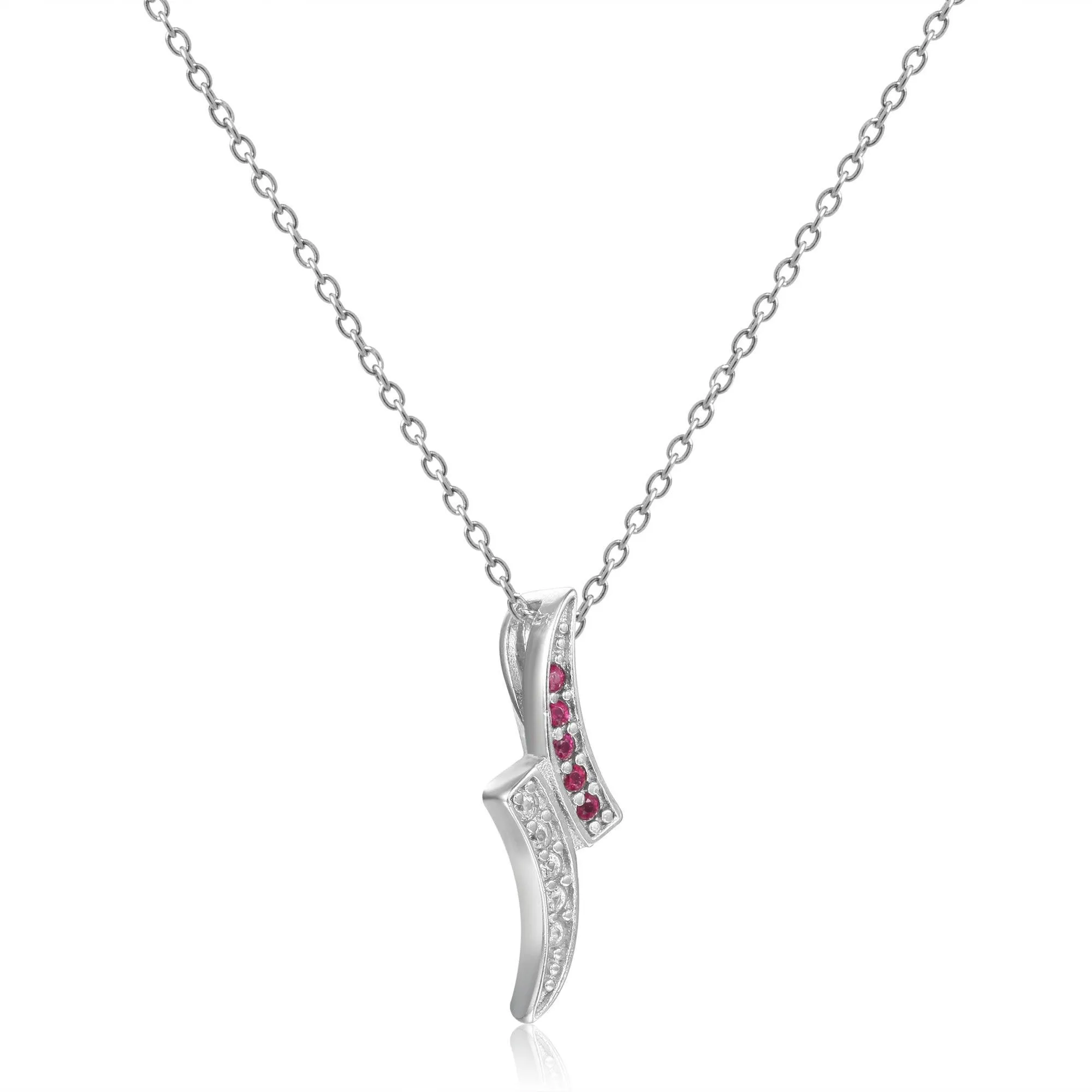 Petite Round cut Genuine Ruby Pendant Necklace with White Sapphire