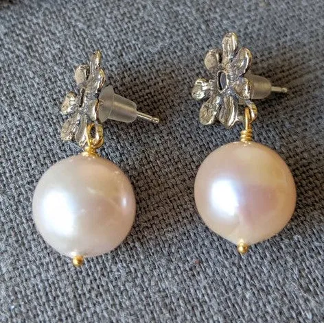Pink Edison Pearl Flower Earrings