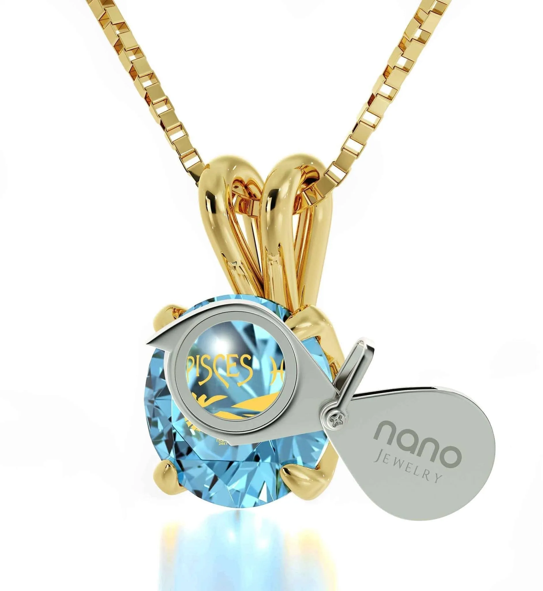 Pisces Sign, 14k Gold Necklace, Swarovski