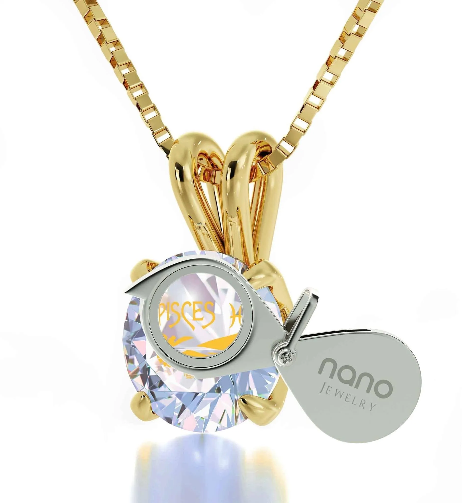 Pisces Sign, 14k Gold Necklace, Swarovski