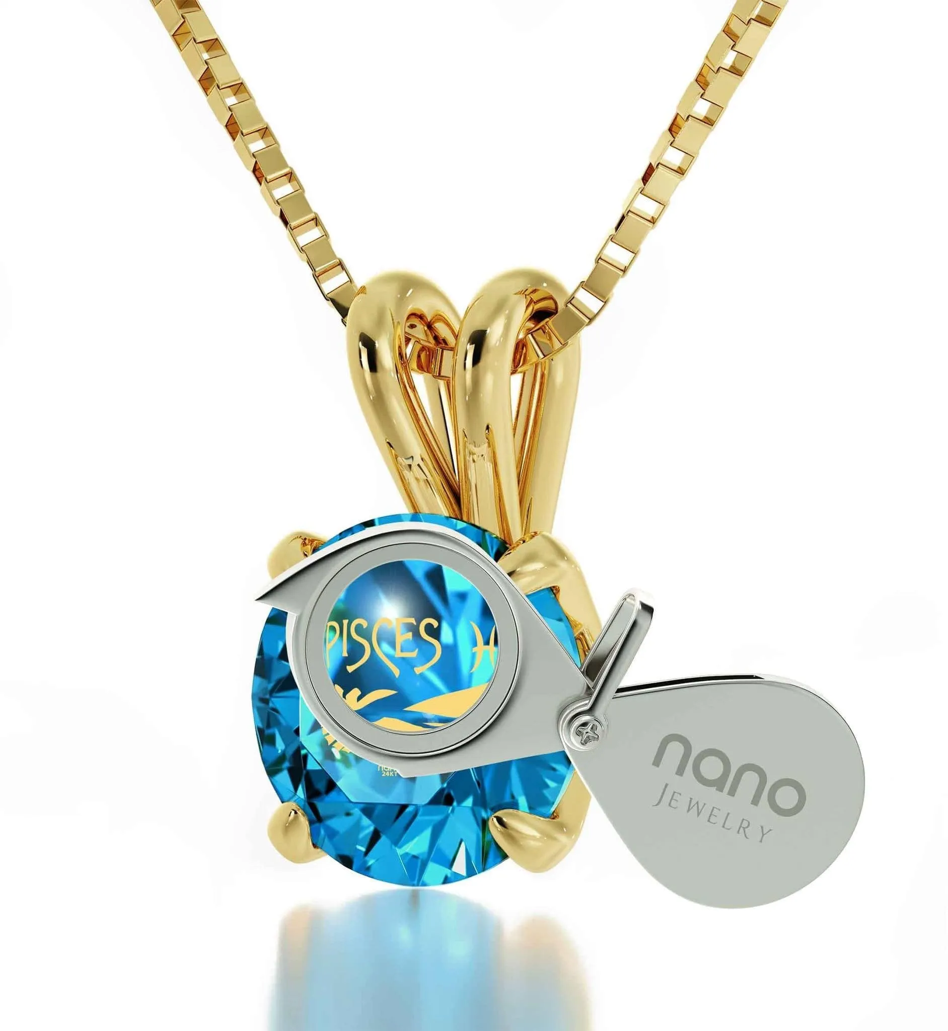 Pisces Sign, 14k Gold Necklace, Swarovski
