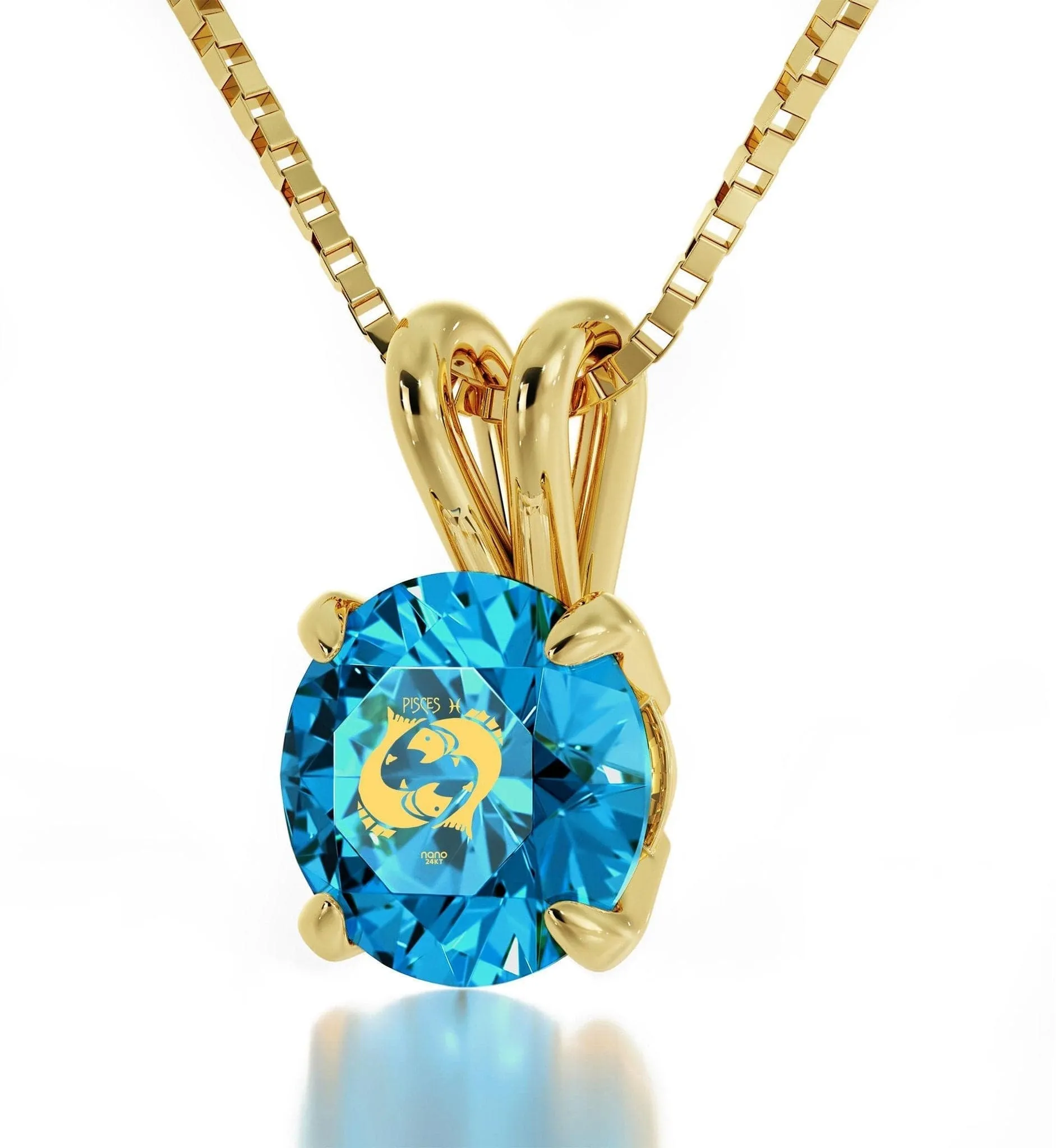 Pisces Sign, 14k Gold Necklace, Swarovski