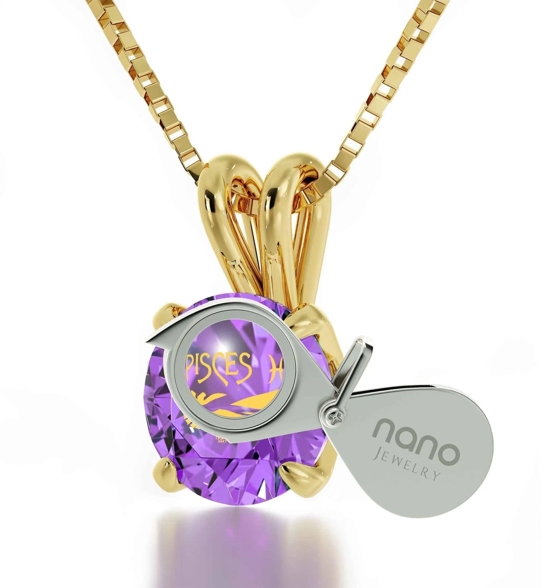 Pisces Sign, 14k Gold Necklace, Swarovski