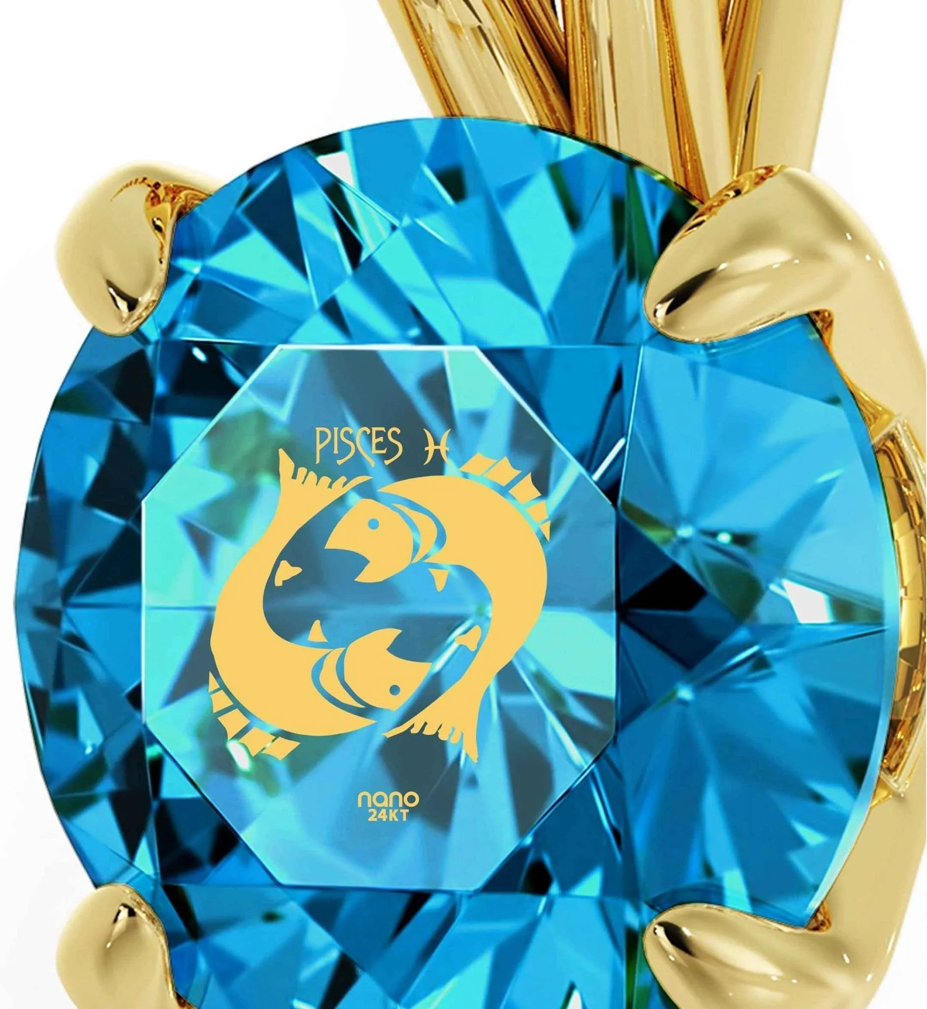 Pisces Sign, 14k Gold Necklace, Swarovski