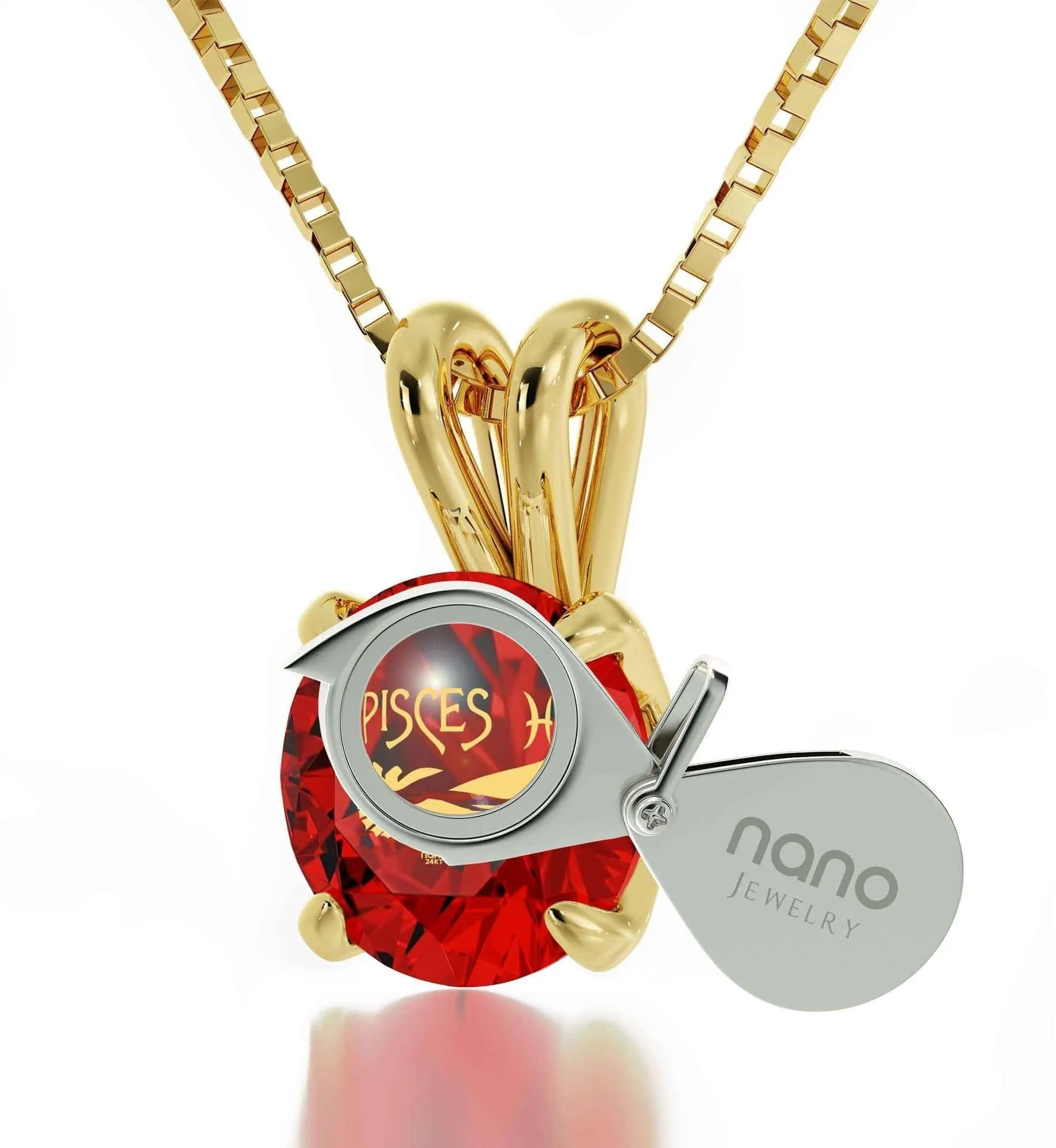 Pisces Sign, 14k Gold Necklace, Swarovski