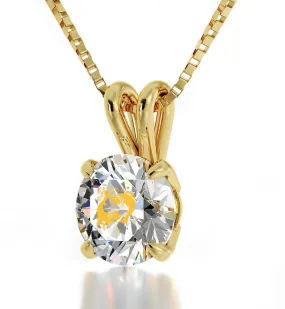 Pisces Sign, 14k Gold Necklace, Swarovski