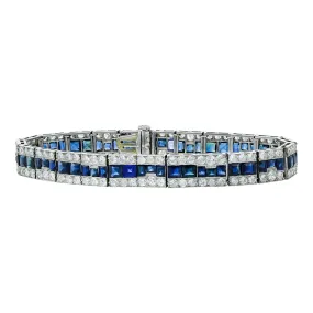 Platinum Diamond and Sapphire 7-Inch Bracelet