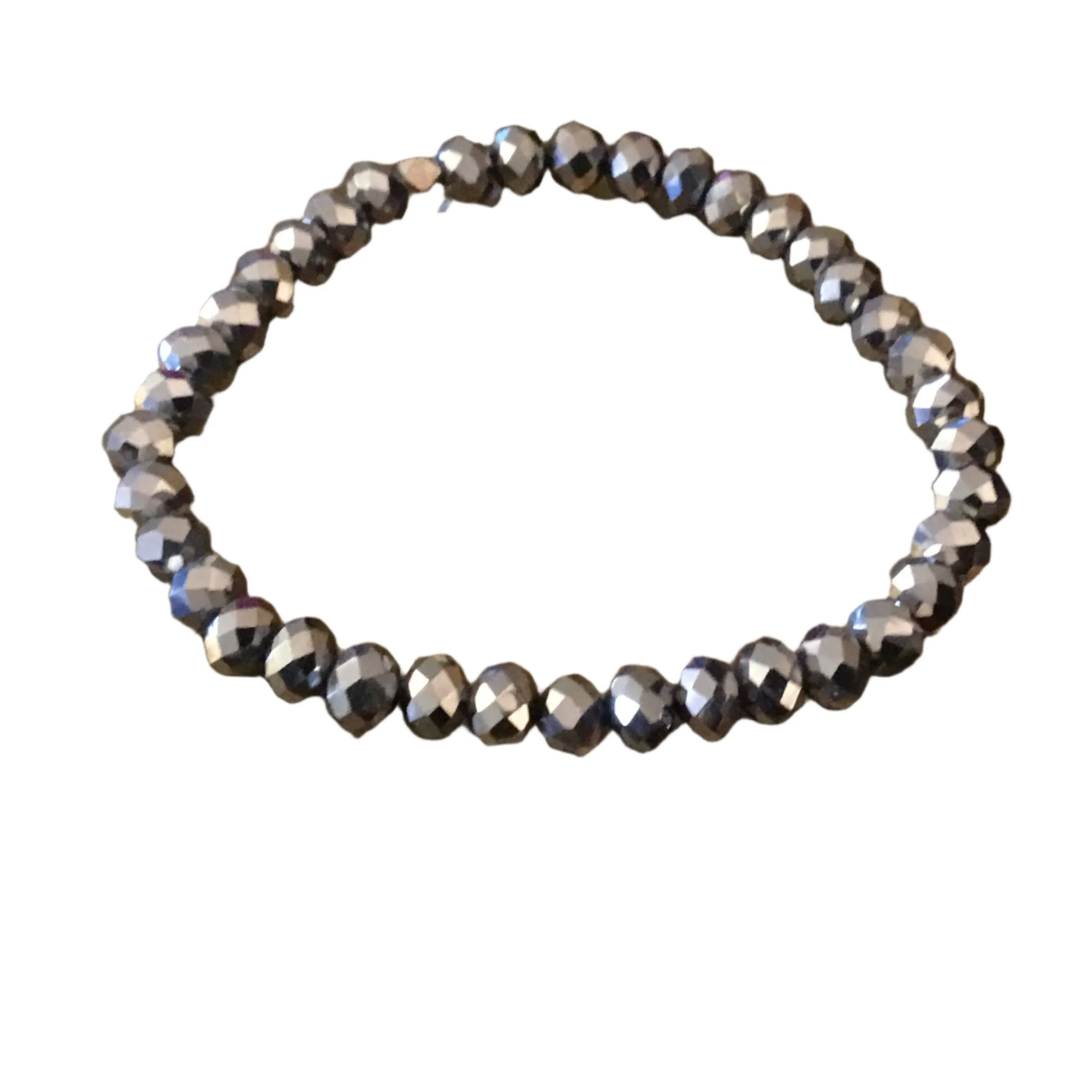 Platinum Silver Faceted Rondelle 6mm Bracelet