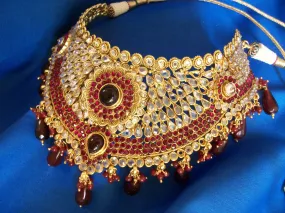 Polki 975 Zircon Ruby Red Stone Bridal Necklace Full Set Shieno Sarees