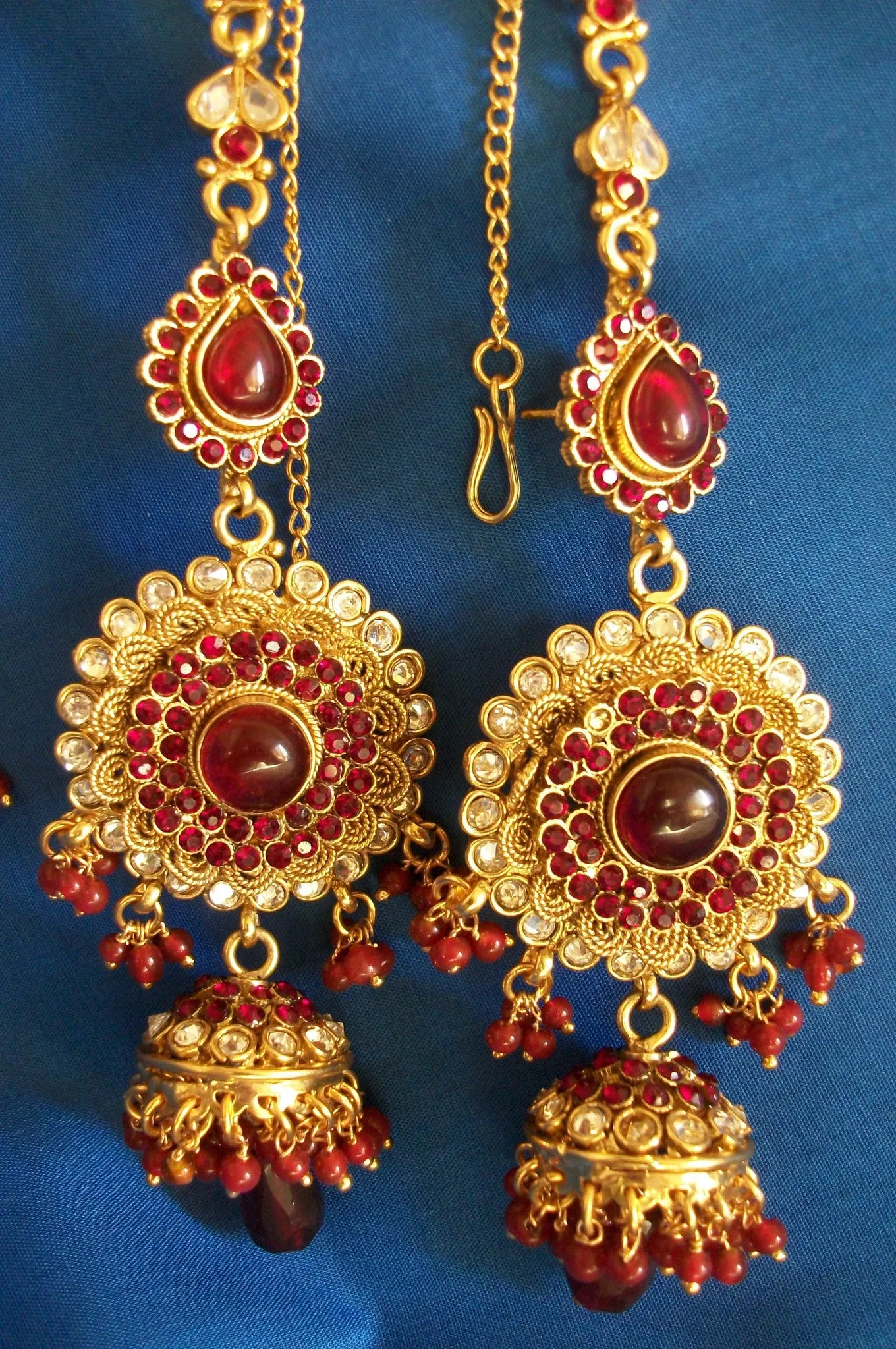 Polki 975 Zircon Ruby Red Stone Bridal Necklace Full Set Shieno Sarees