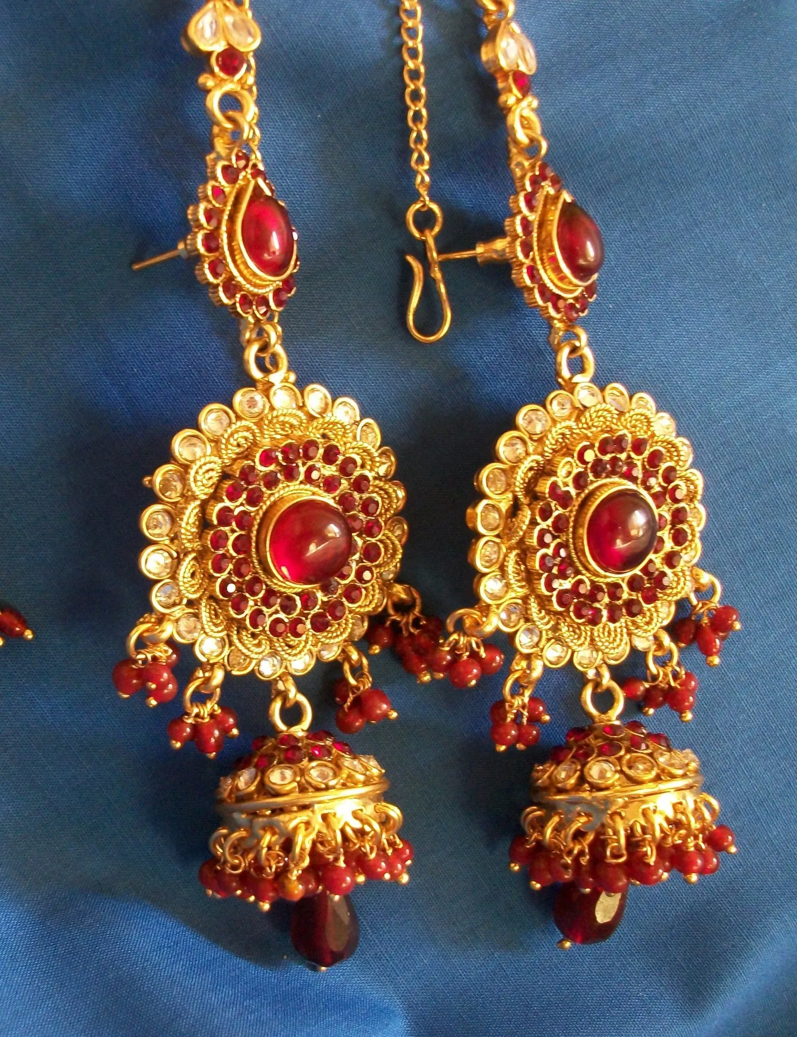 Polki 975 Zircon Ruby Red Stone Bridal Necklace Full Set Shieno Sarees
