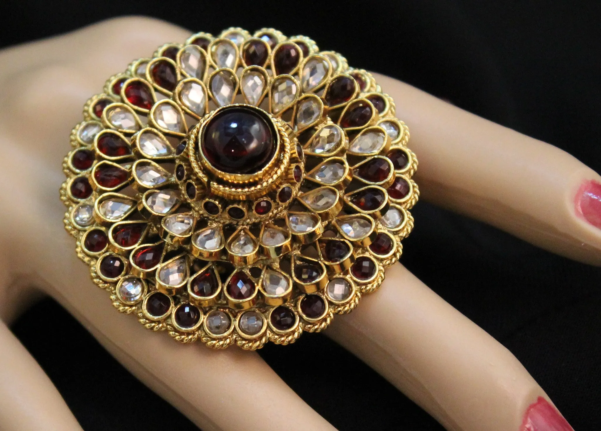 Polki 975 Zircon Ruby Red Stone Bridal Necklace Full Set Shieno Sarees