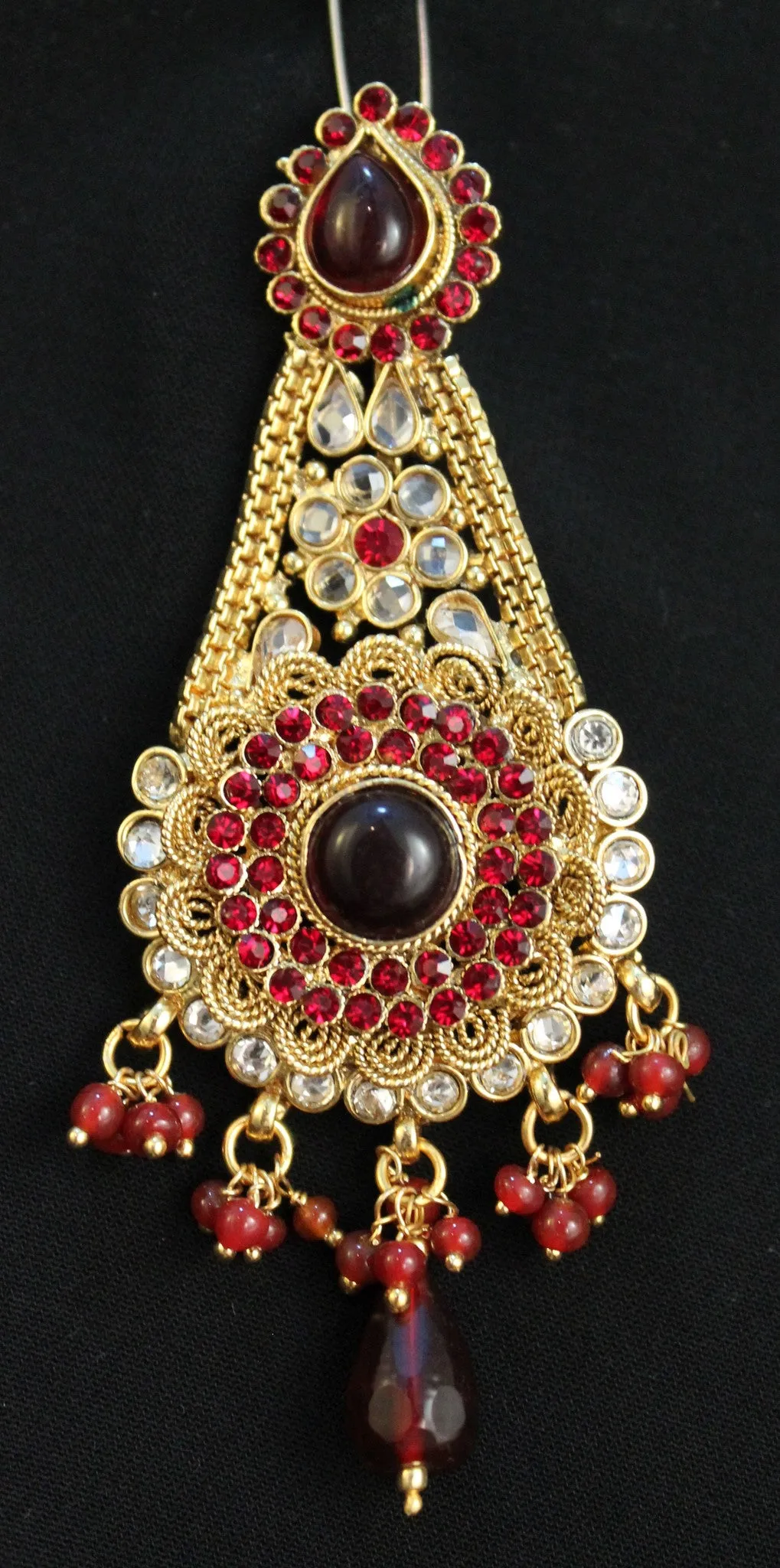Polki 975 Zircon Ruby Red Stone Bridal Necklace Full Set Shieno Sarees