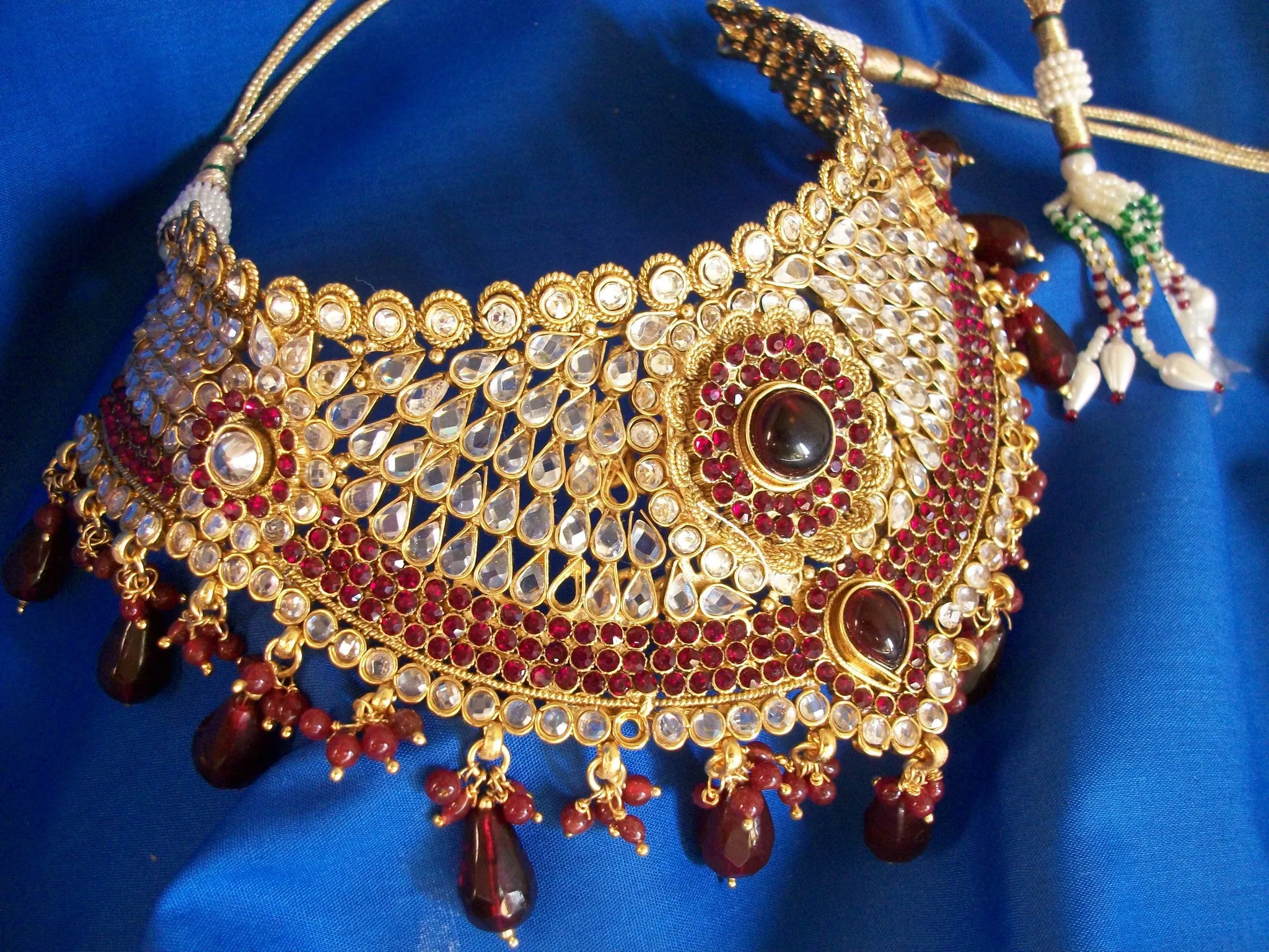 Polki 975 Zircon Ruby Red Stone Bridal Necklace Full Set Shieno Sarees