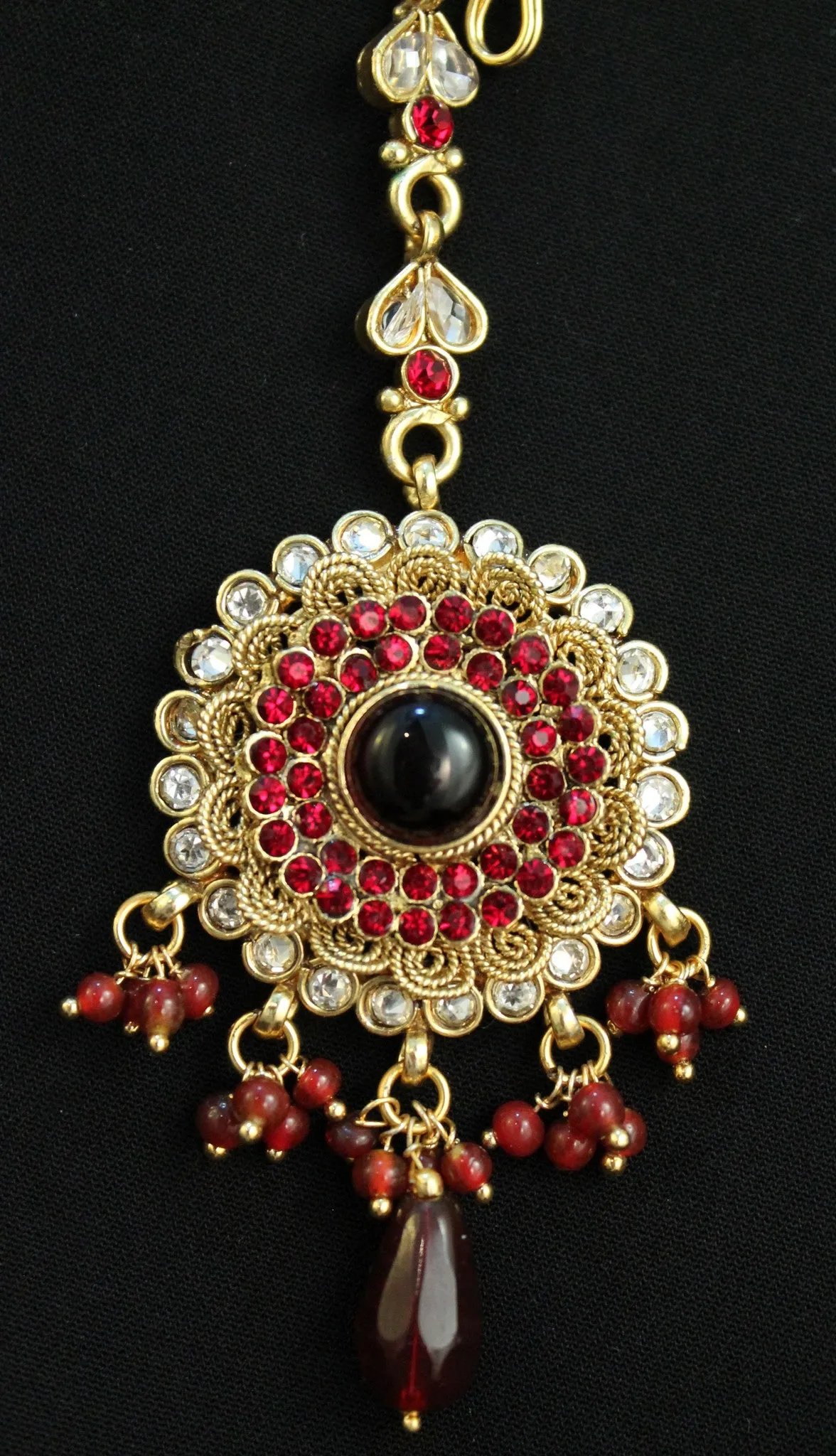 Polki 975 Zircon Ruby Red Stone Bridal Necklace Full Set Shieno Sarees