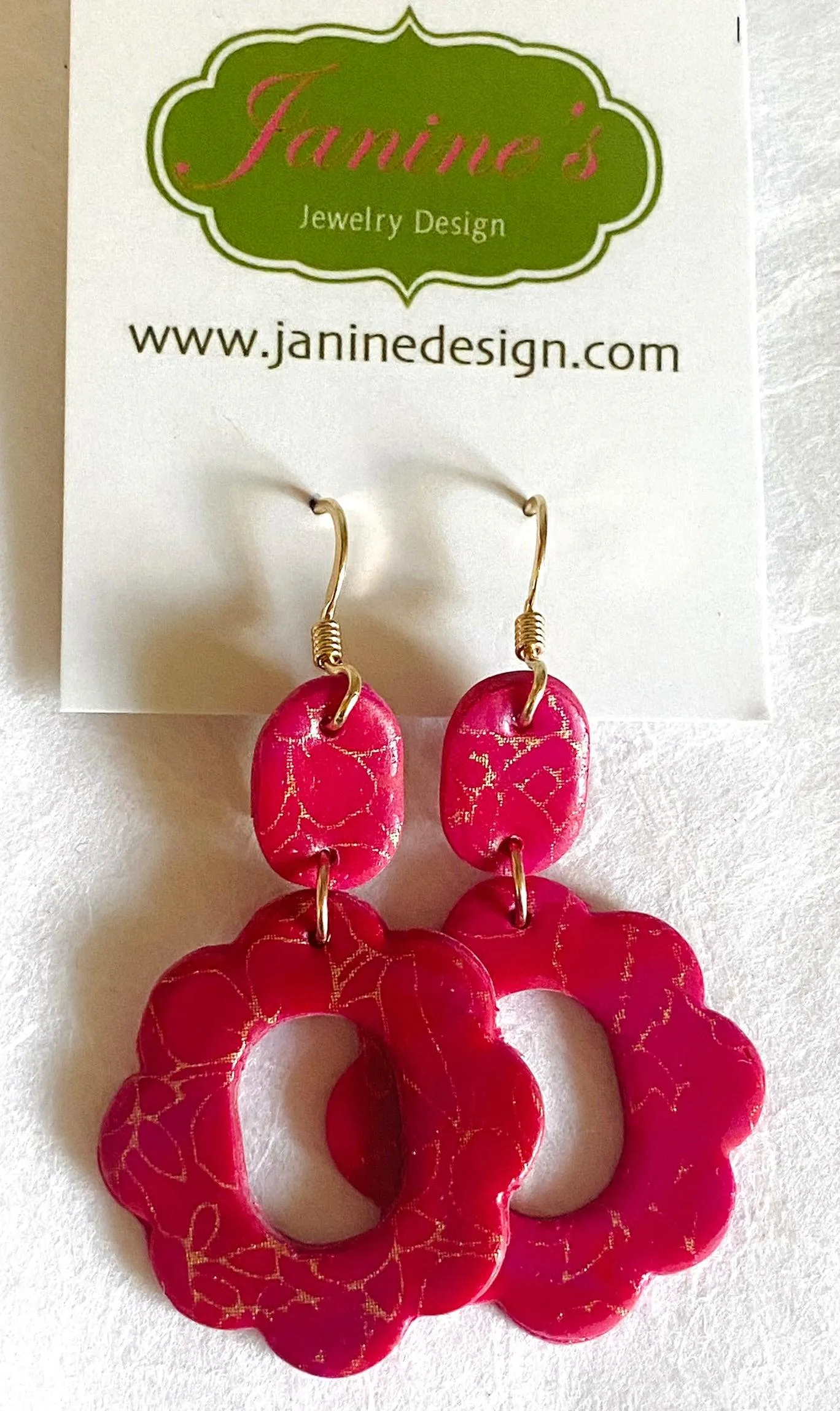 Polymer Clay Earrings, Silkscreened Earrings, Floral Earrings, Pink Earrings