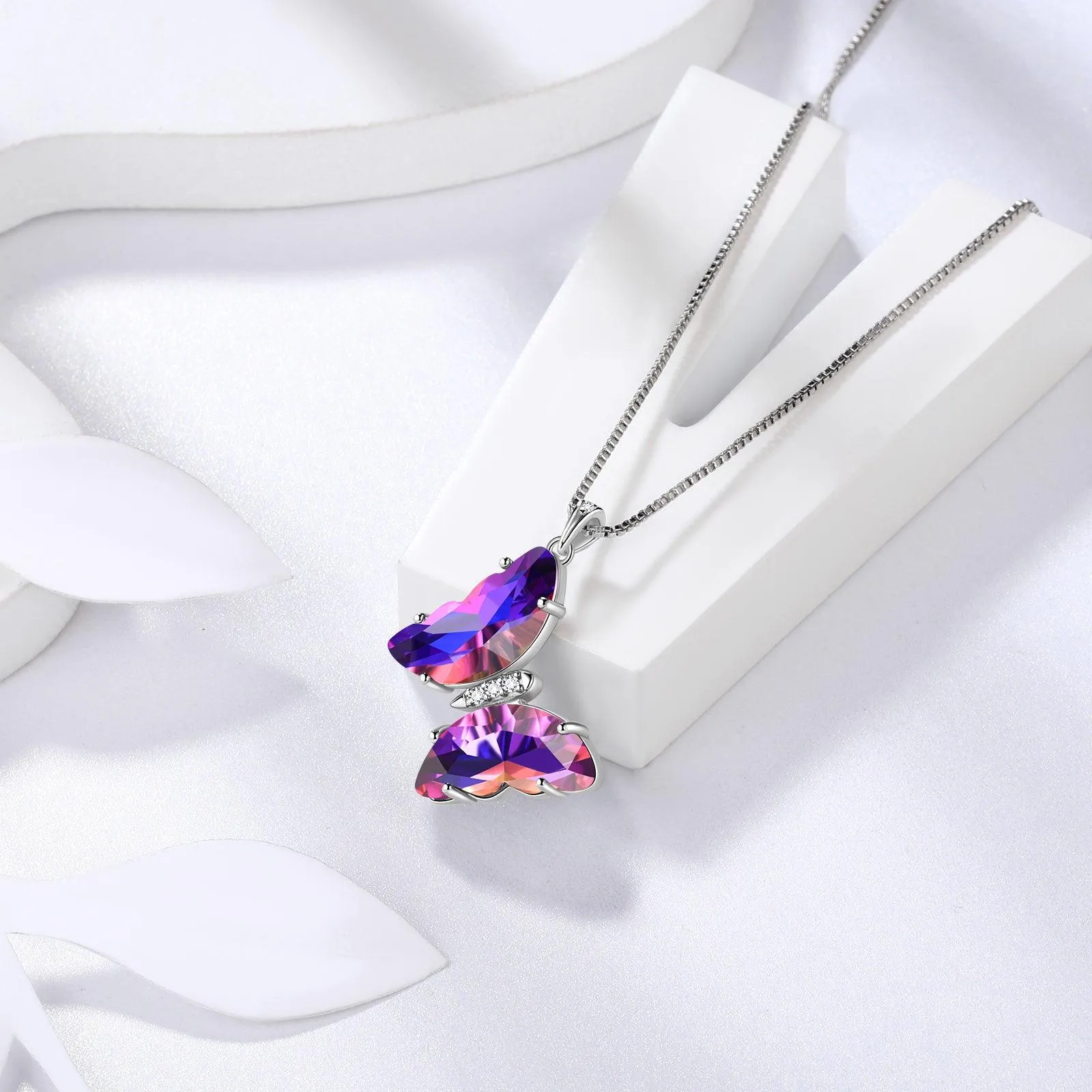 Purple Butterfly Necklace February Amethyst Birthstone Pendant Women Girls Jewelry Birthday Gift