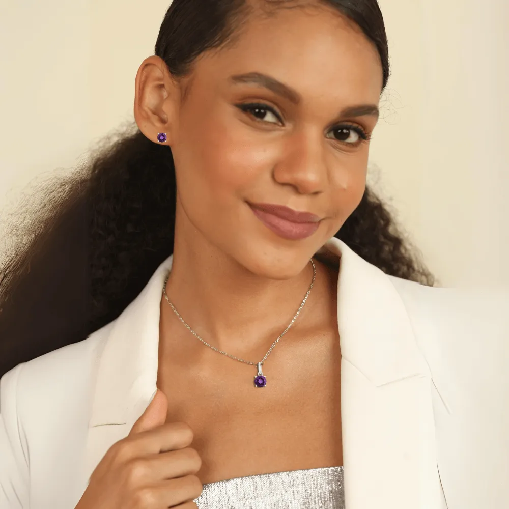 Purple Solitaire Amethyst Jewelry Set