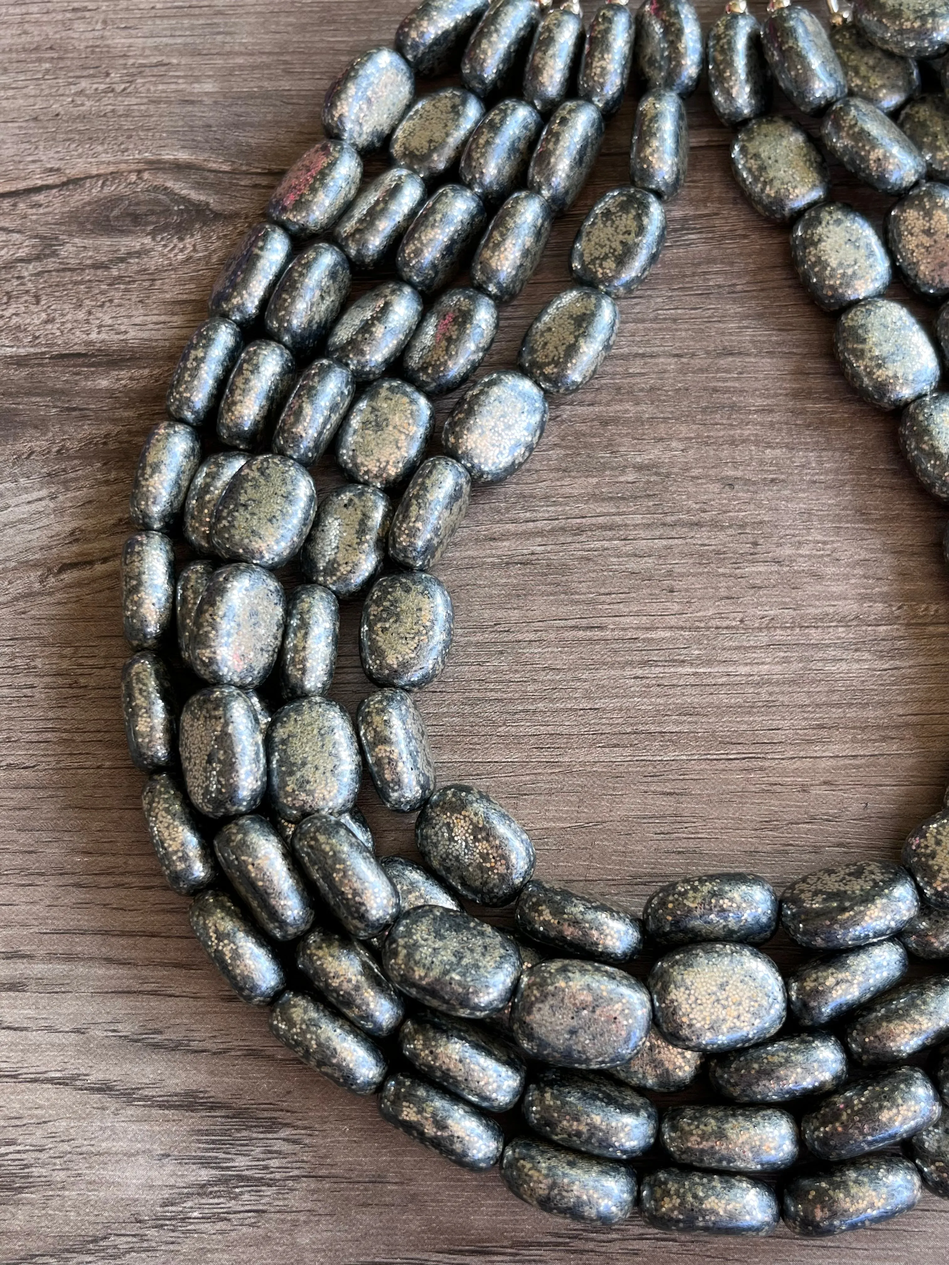 Pyrite Lucite Gray Acrylic Beaded Chunky Multi Strand Statement Necklace - Lauren