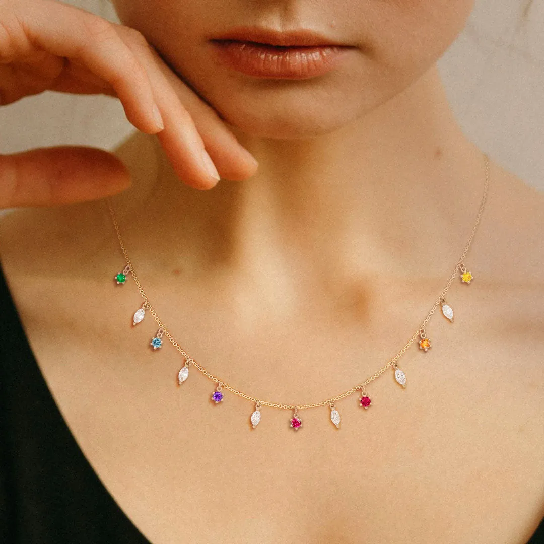 Rainbow Chakra Marquise Fringe Necklace
