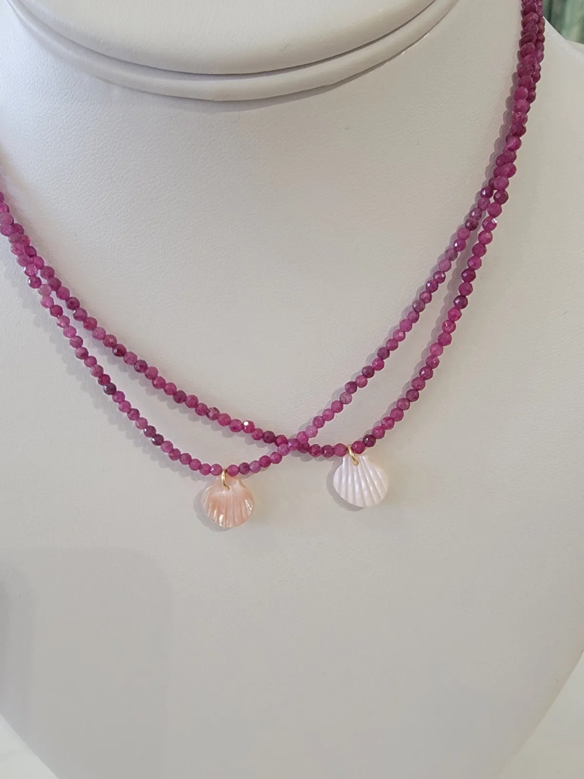 Raspberry Crystal Shell Necklace