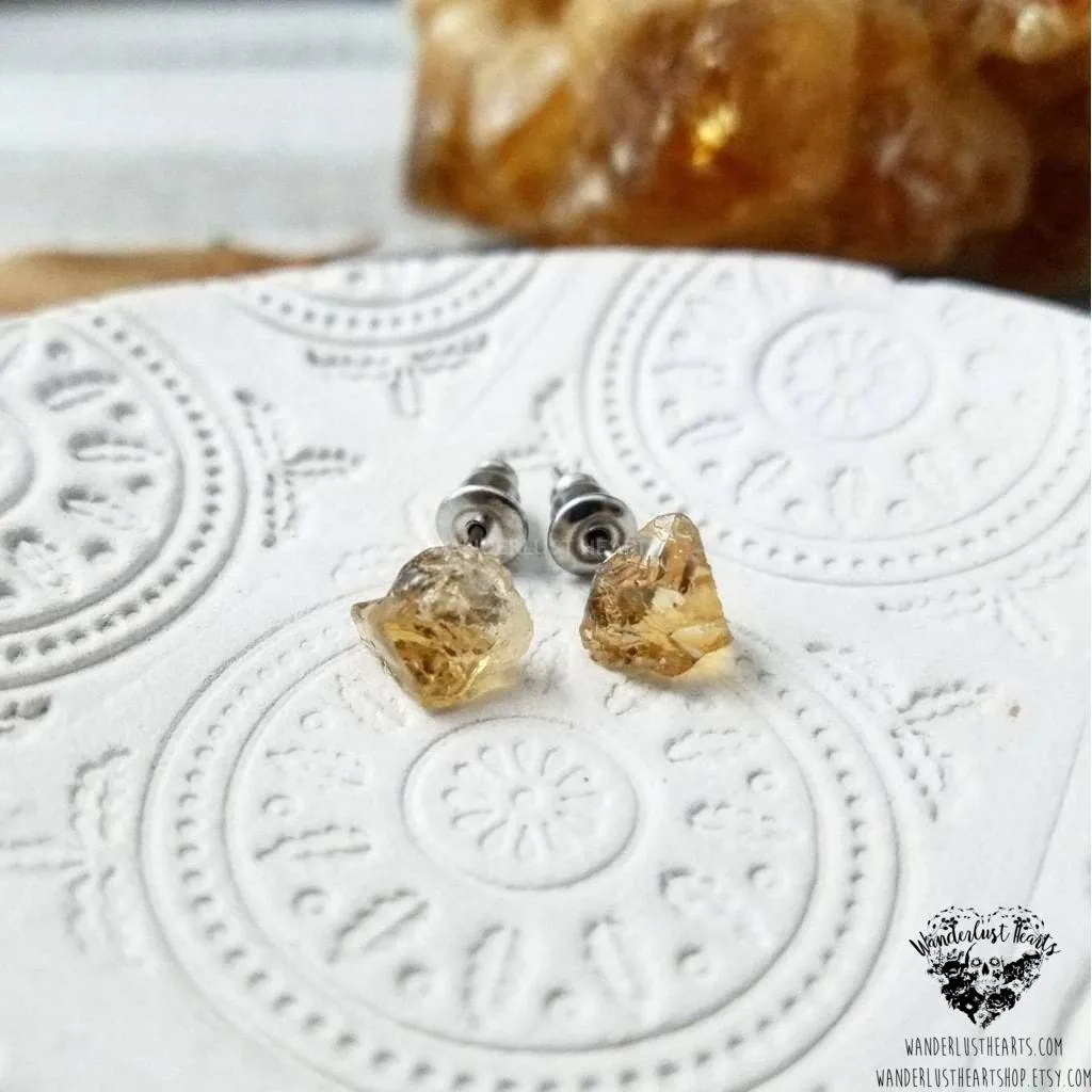 Raw Citrine stud earrings