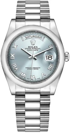Rolex - Pre-owned Platinum Day-Date Presidential Ice Blue Roman Dial 118206