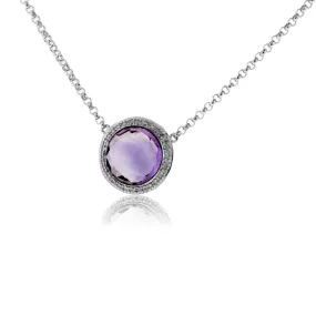 Round Amethyst & Diamond Halo Necklace